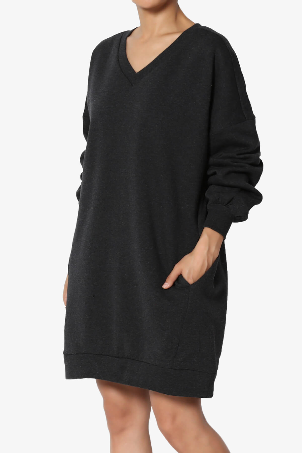 Accie V-Neck Tunic Sweatshirt CHARCOAL_1