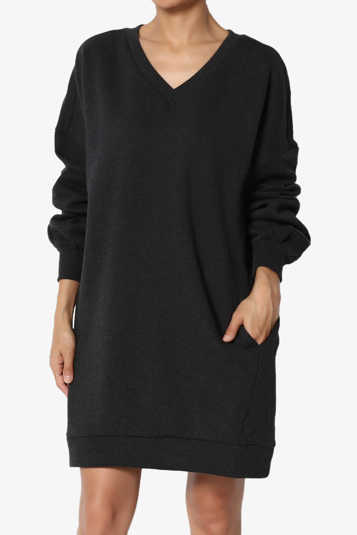 Accie V-Neck Tunic Sweatshirt CHARCOAL_3