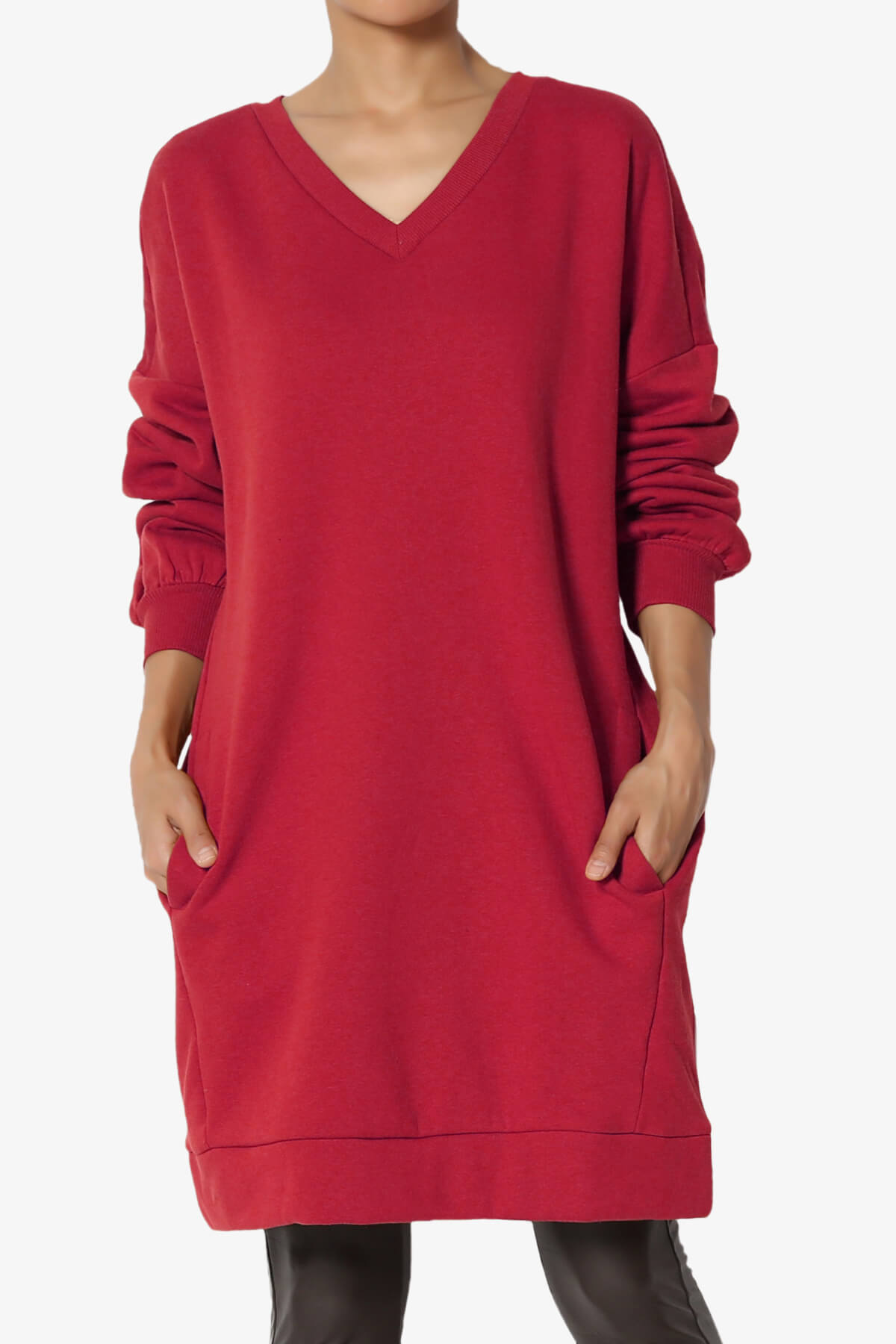 Accie V-Neck Tunic Sweatshirt DARK RED_1