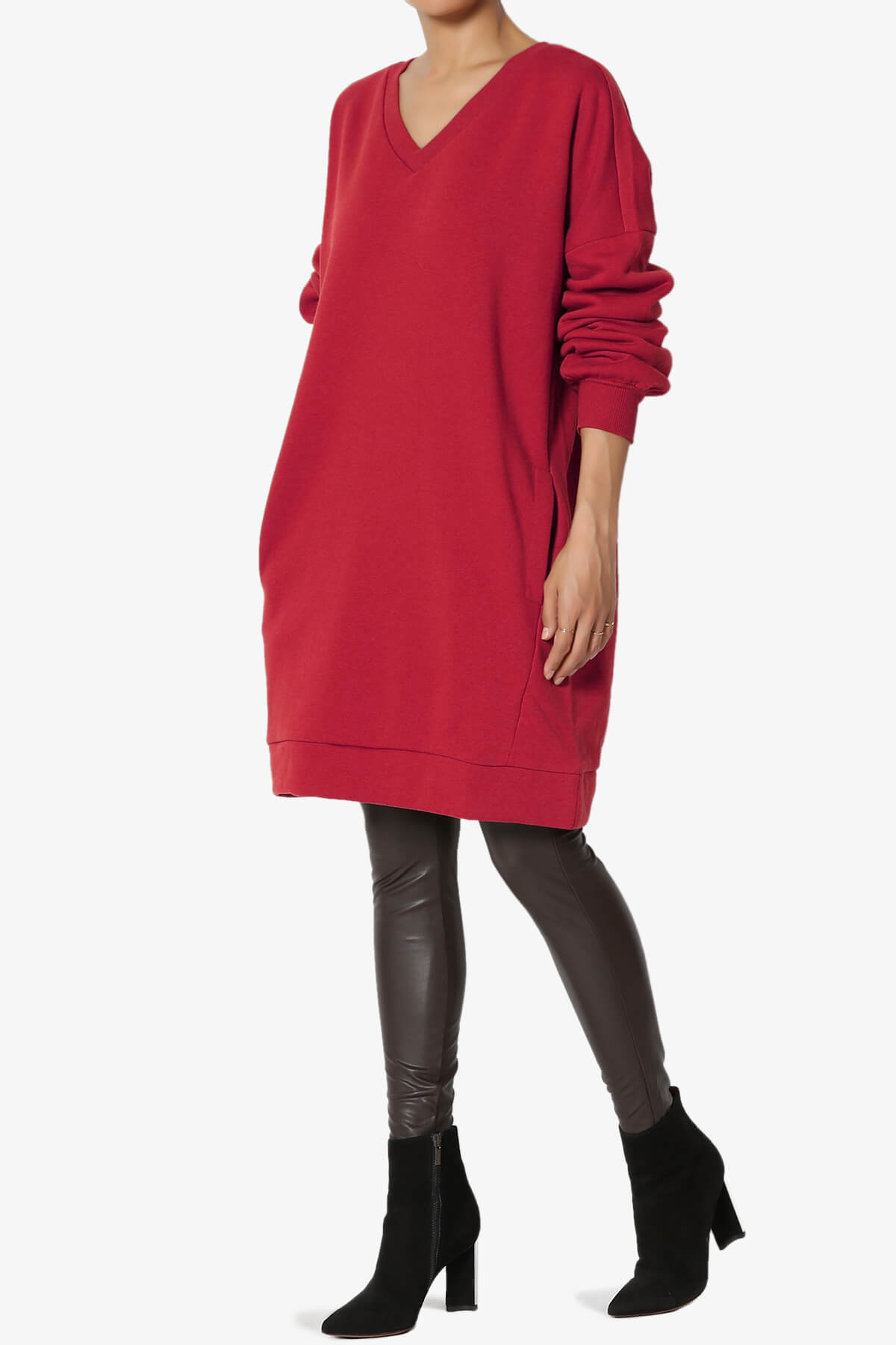 Accie V-Neck Tunic Sweatshirt DARK RED_3