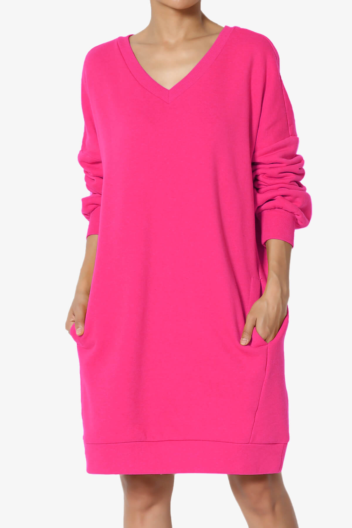 Accie V-Neck Tunic Sweatshirt HOT PINK_1