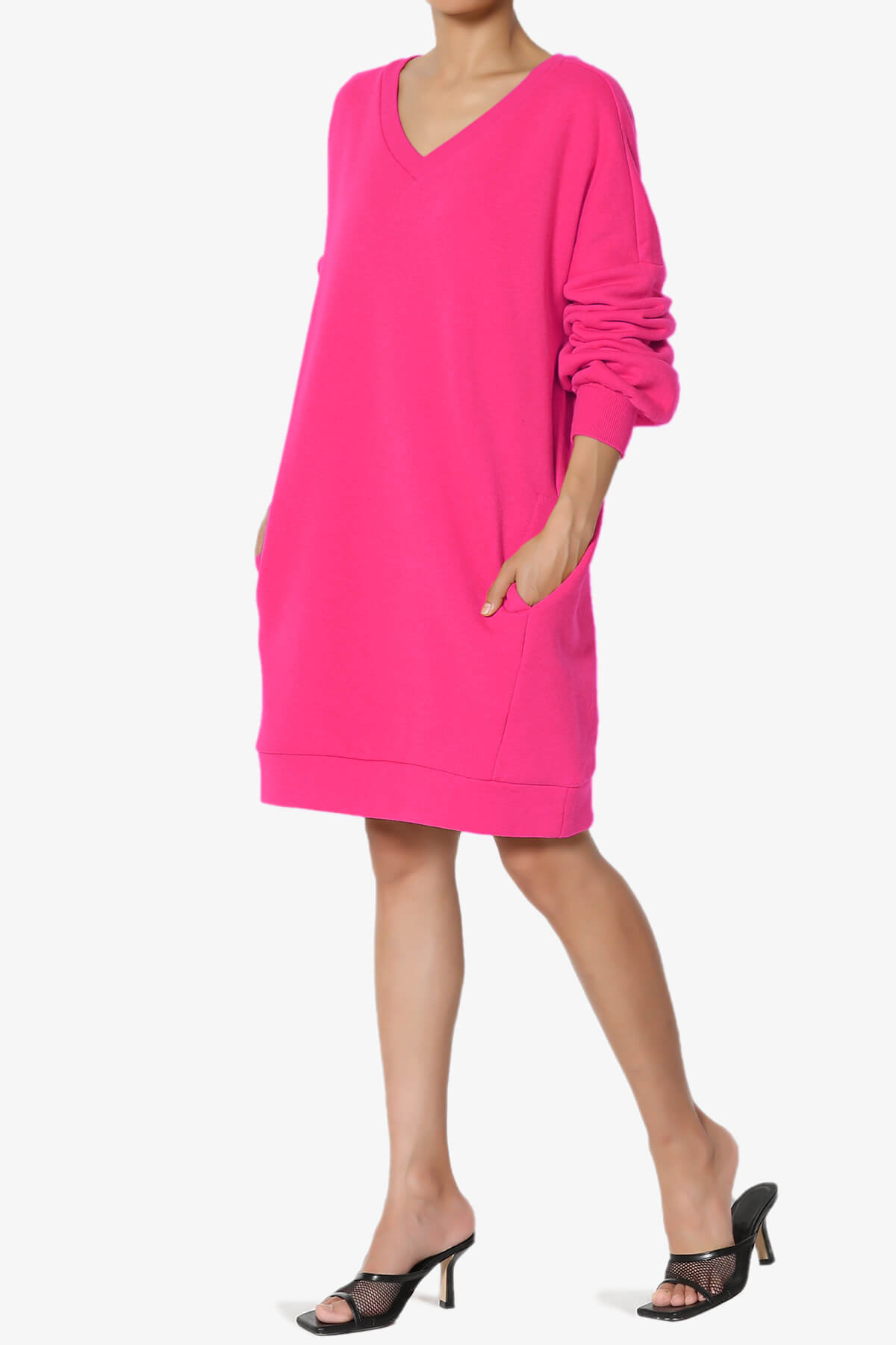 Accie V-Neck Tunic Sweatshirt HOT PINK_3