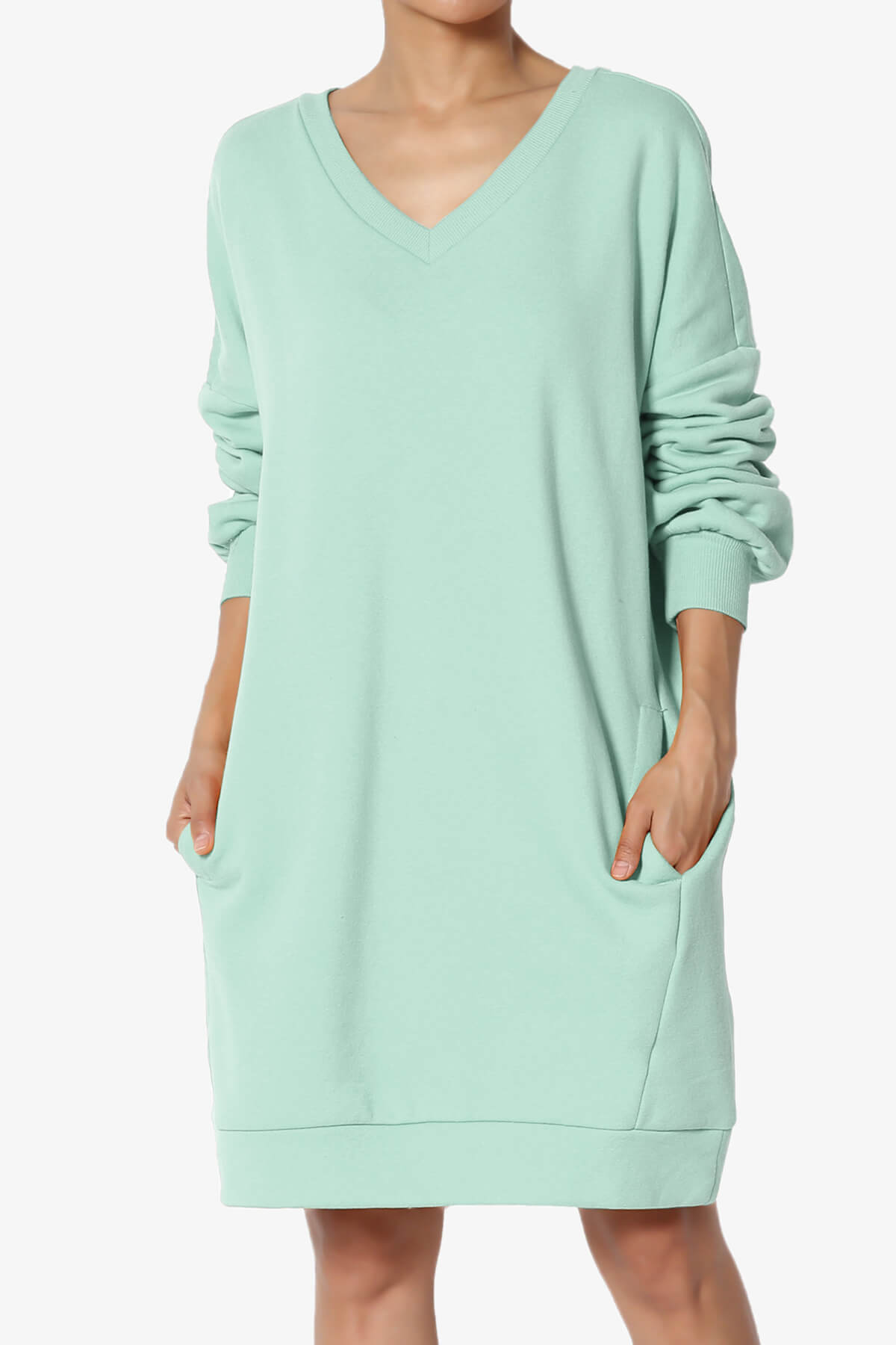 Accie V-Neck Tunic Sweatshirt LIGHT GREEN_1