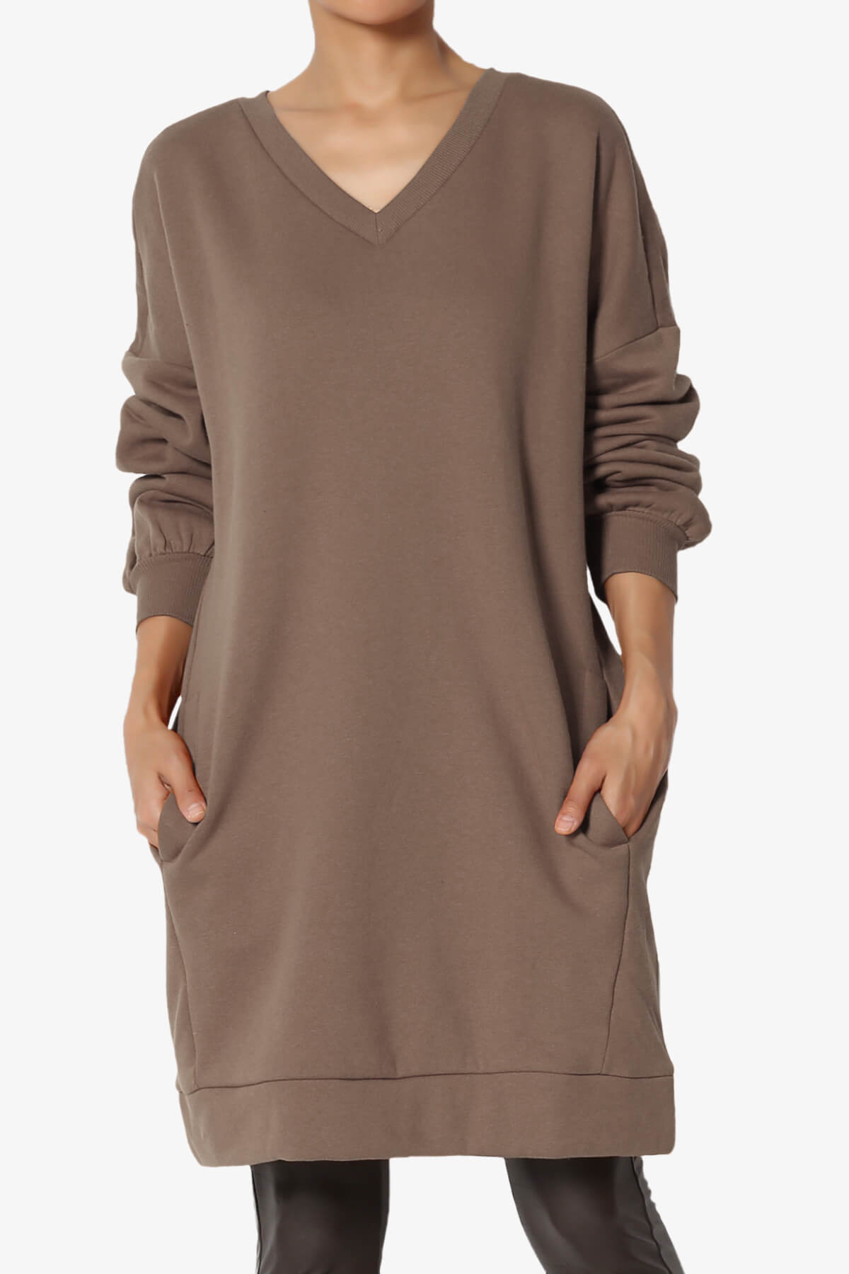 Accie V-Neck Tunic Sweatshirt MOCHA_1