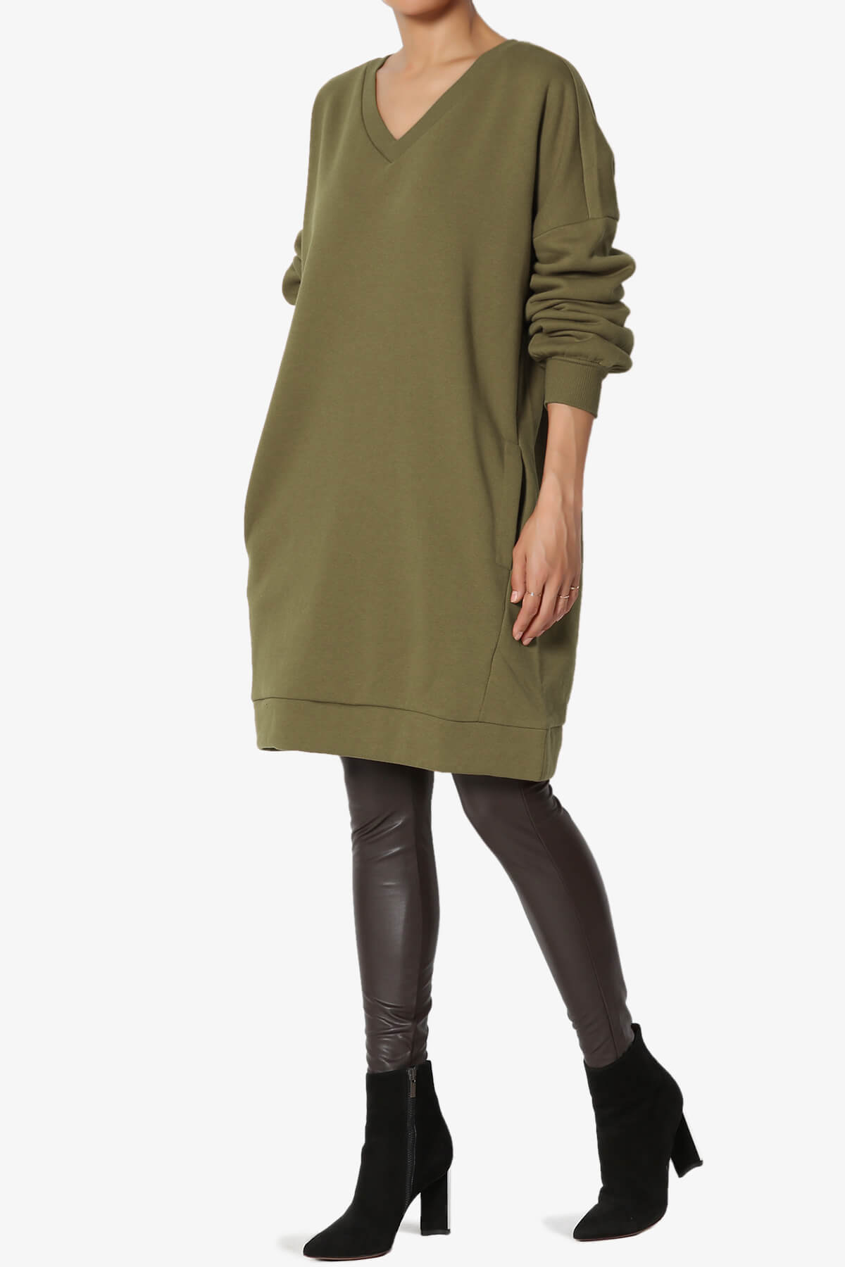 Accie V-Neck Tunic Sweatshirt OLIVE KHAKI_3