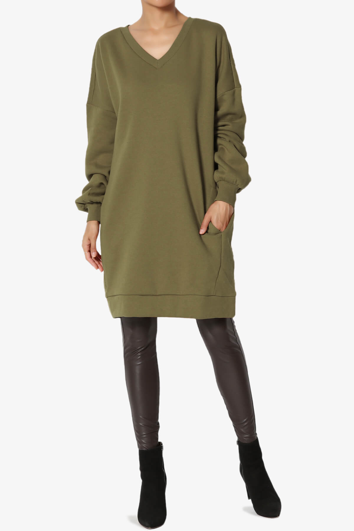 Accie V-Neck Tunic Sweatshirt OLIVE KHAKI_6