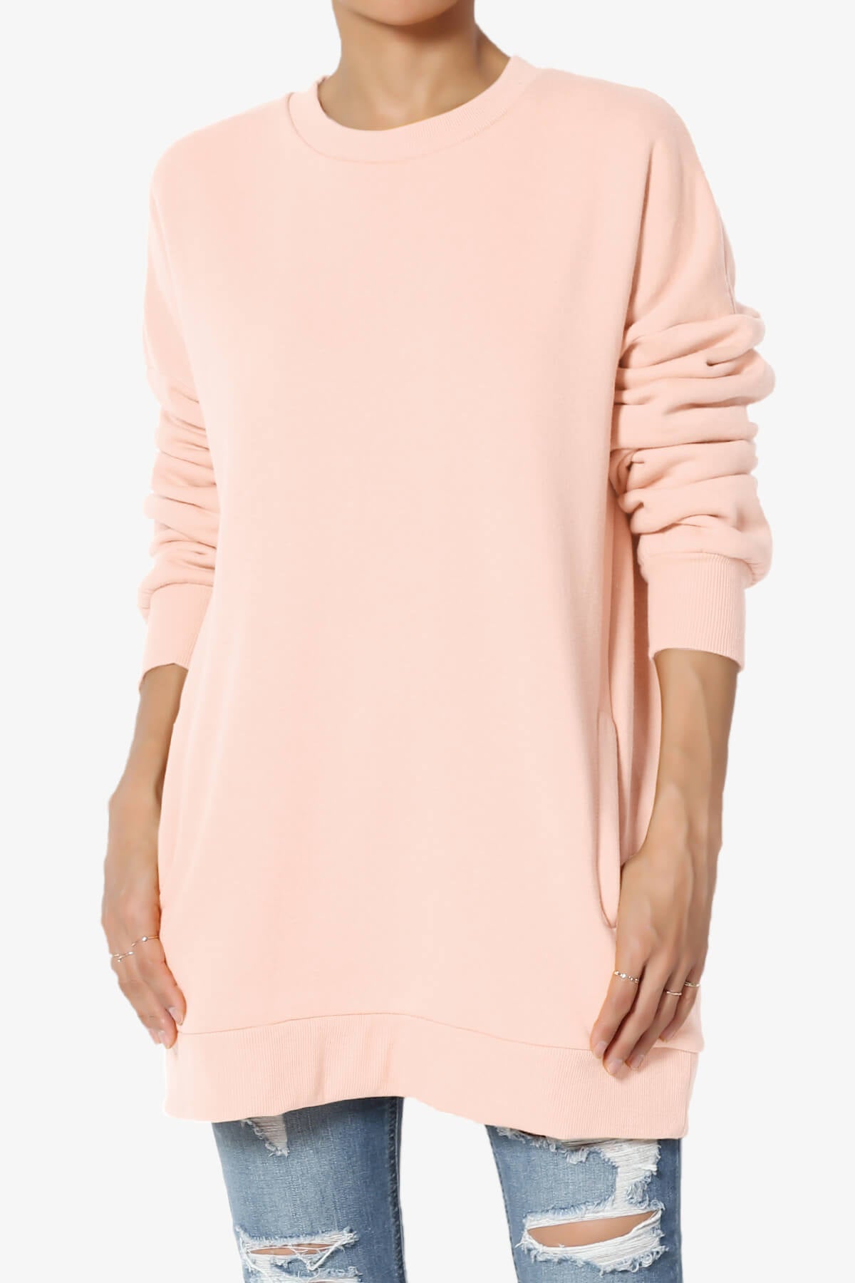 Accie Crew Neck Pullover Sweatshirts CREAM PINK_1