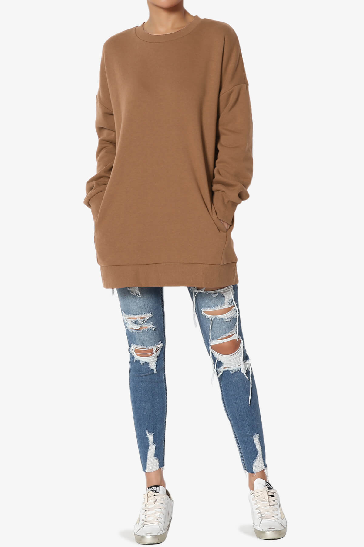 Accie Crew Neck Pullover Sweatshirts DARK CAMEL_6