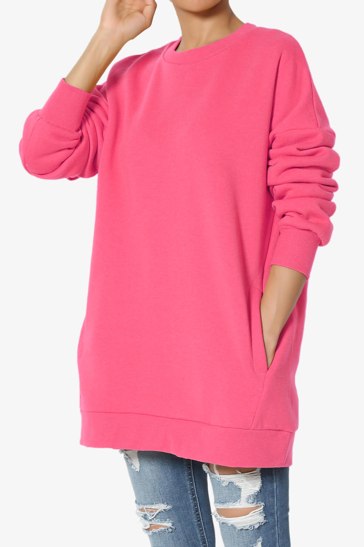Accie Crew Neck Pullover Sweatshirts FUCHSIA_3