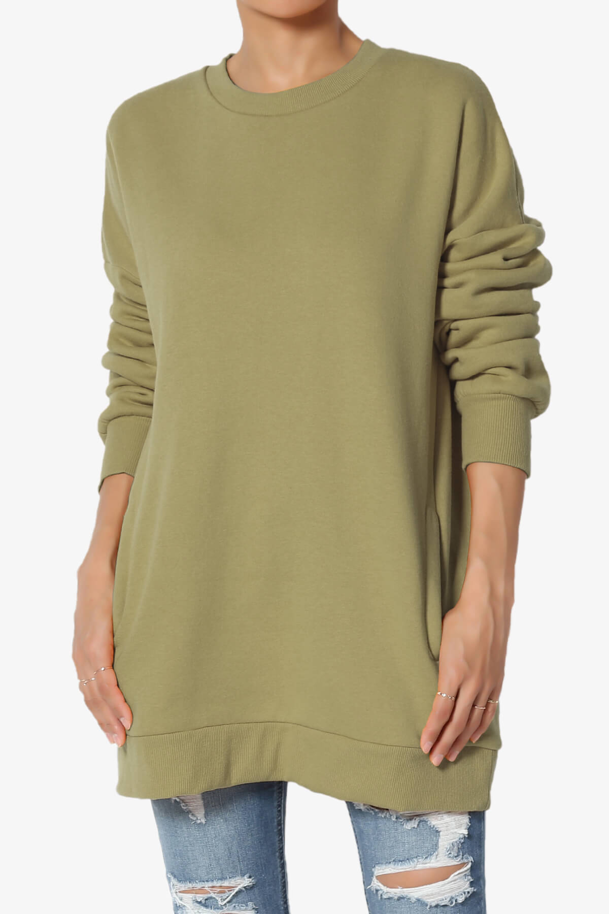 Accie Crew Neck Pullover Sweatshirts KHAKI GREEN_1