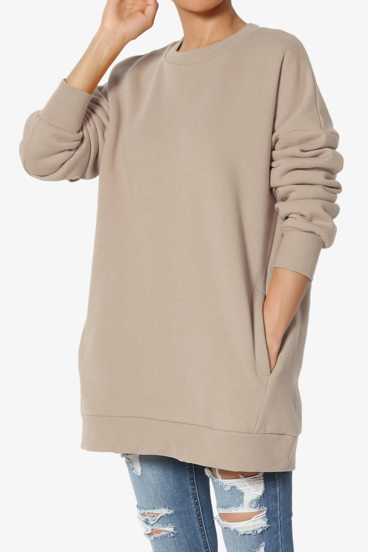 Accie Crew Neck Pullover Sweatshirts LIGHT MOCHA_3