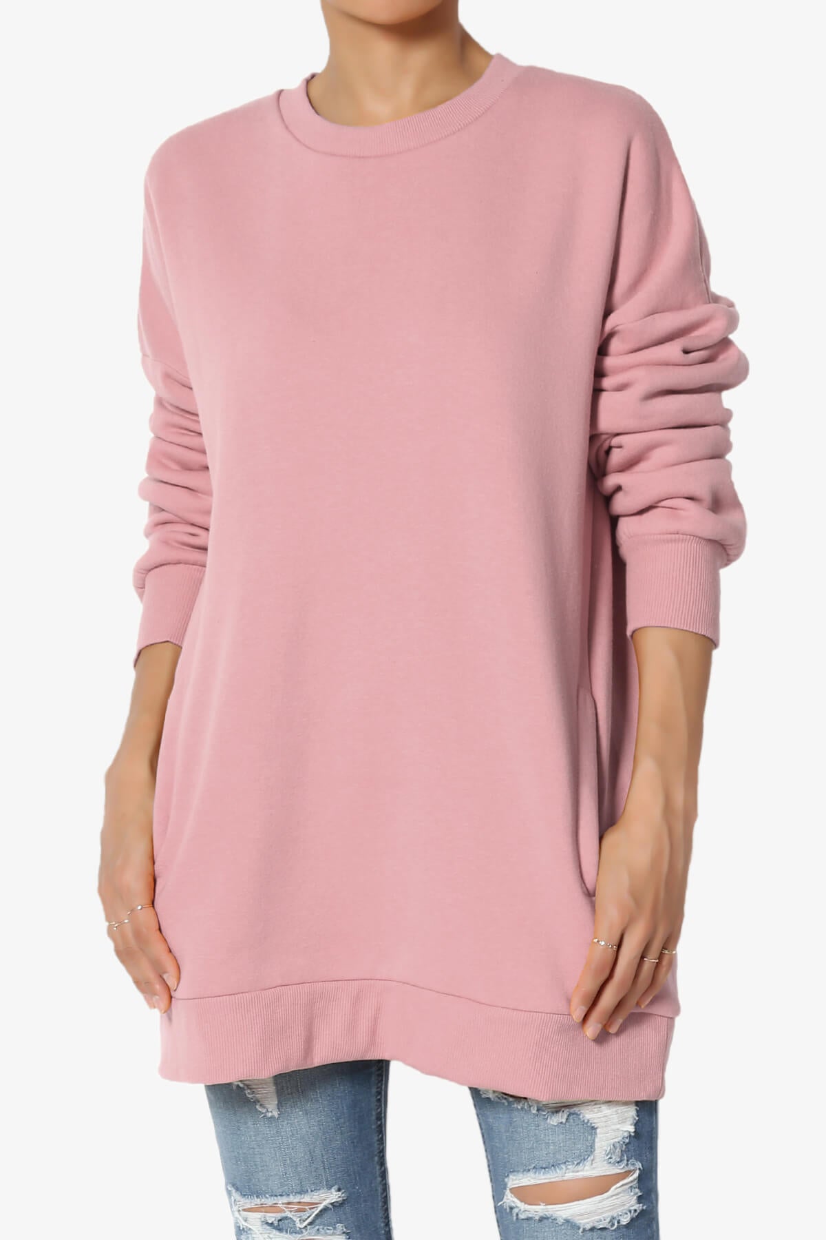 Accie Crew Neck Pullover Sweatshirts LIGHT ROSE_1