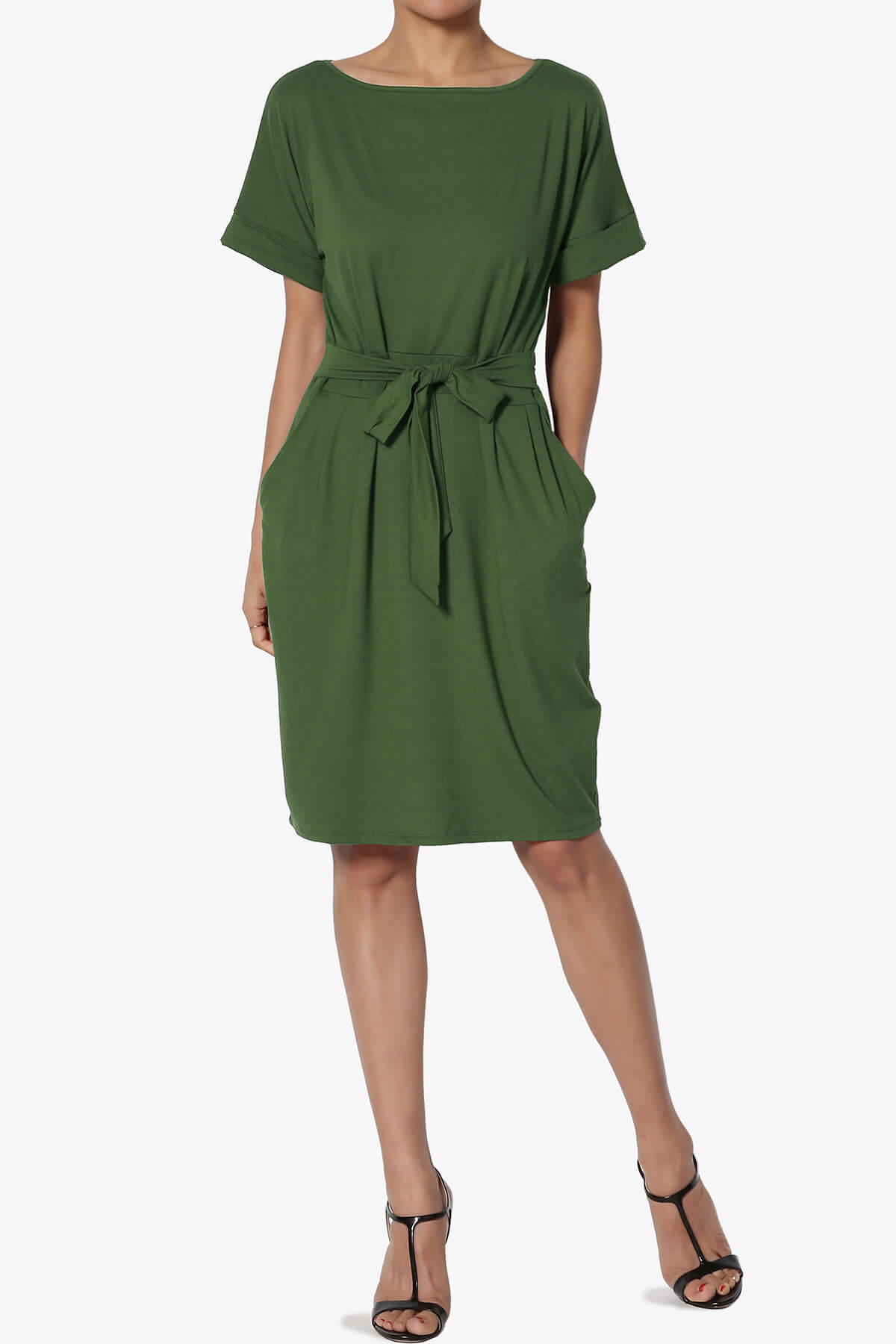 Pennie Tie Waist DTY Jersey Dress ARMY GREEN_6
