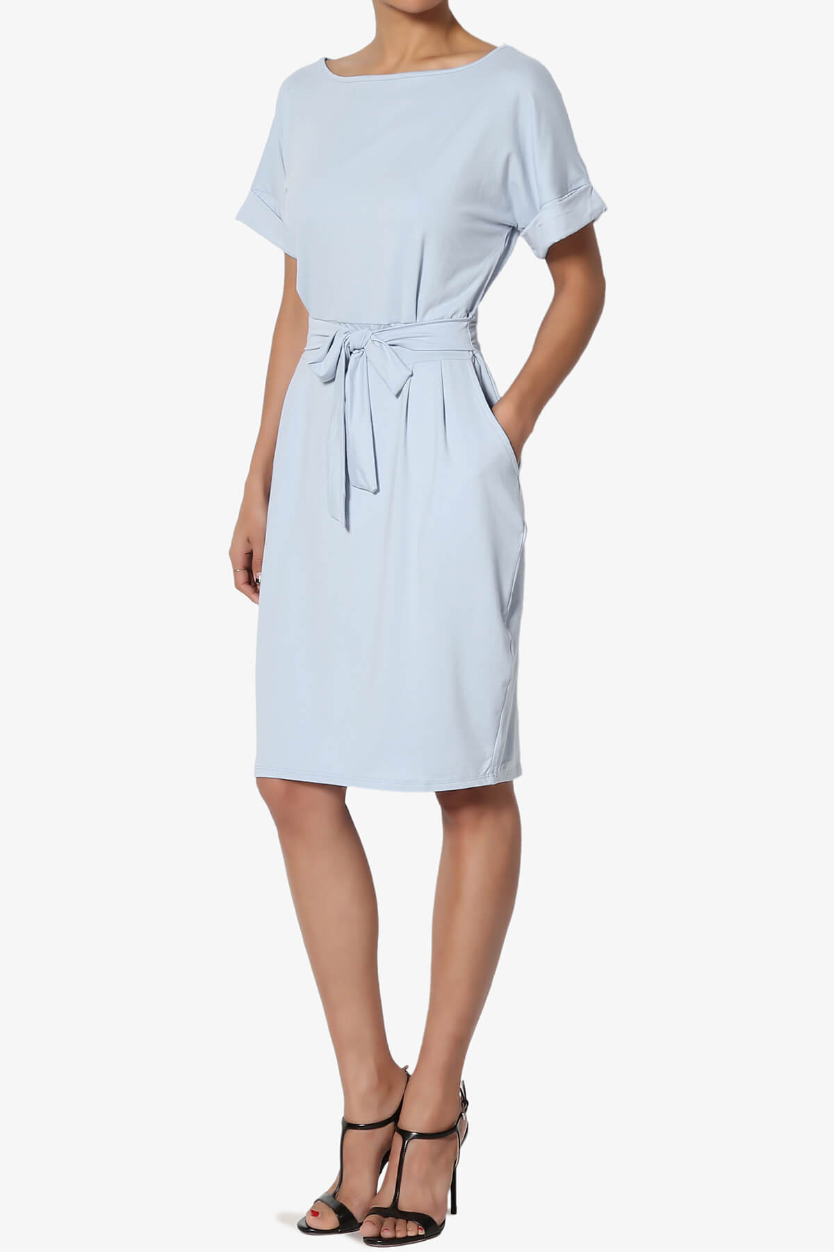 Pennie Tie Waist DTY Jersey Dress ASH BLUE_3