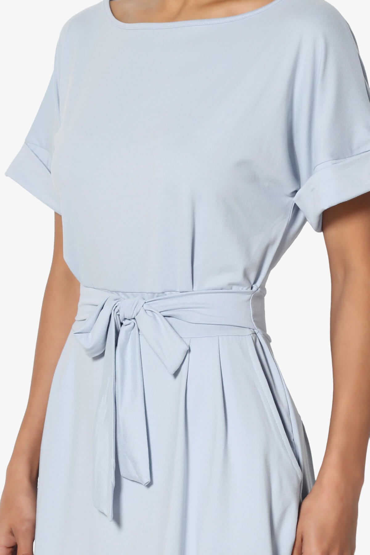 Pennie Tie Waist DTY Jersey Dress ASH BLUE_5