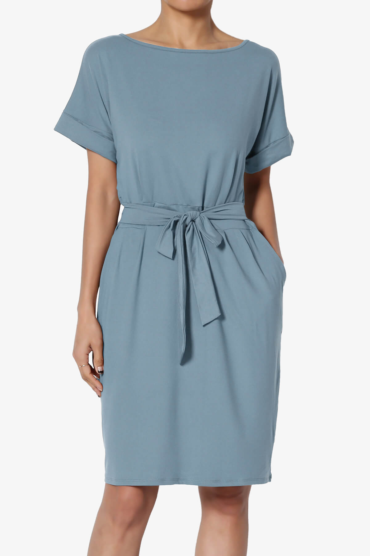 Pennie Tie Waist DTY Jersey Dress CEMENT_1