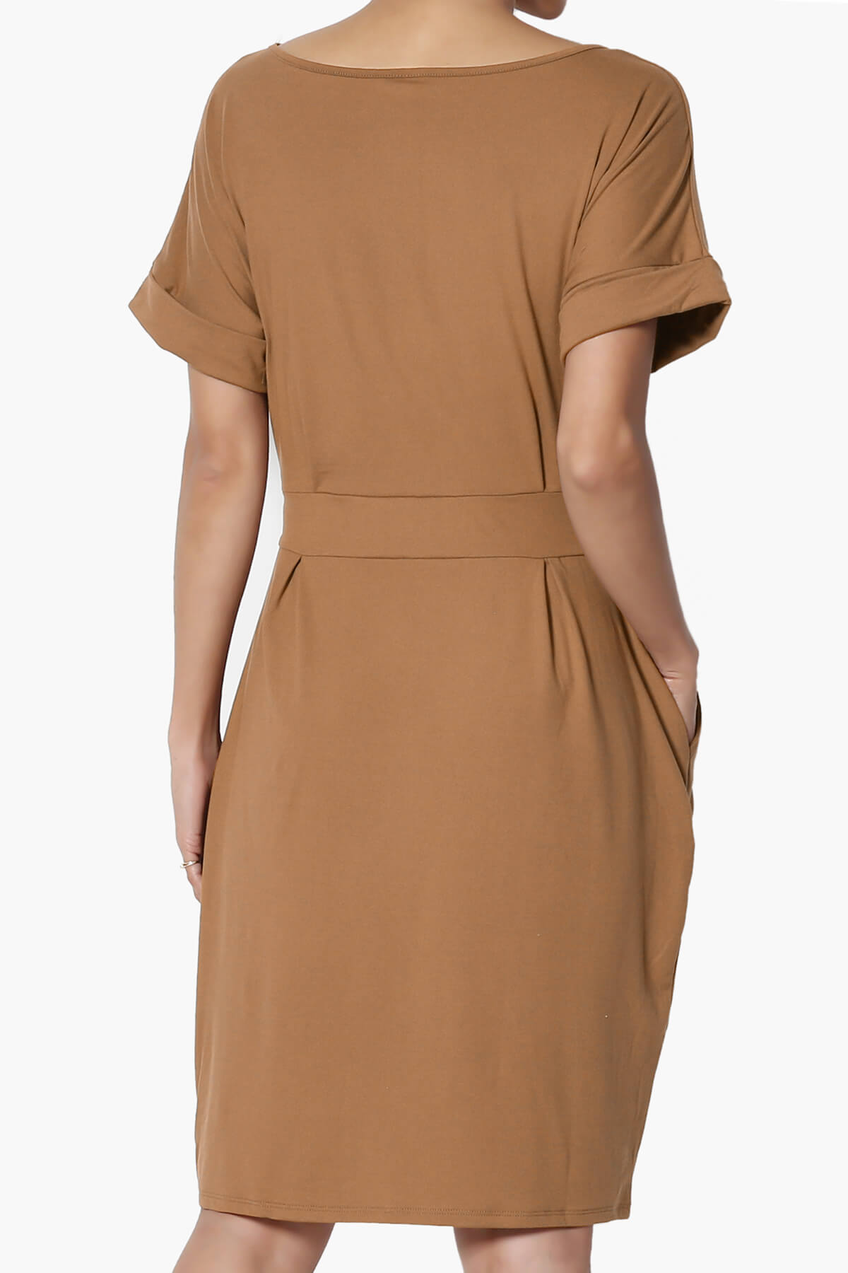 Pennie Tie Waist DTY Jersey Dress DEEP CAMEL_2