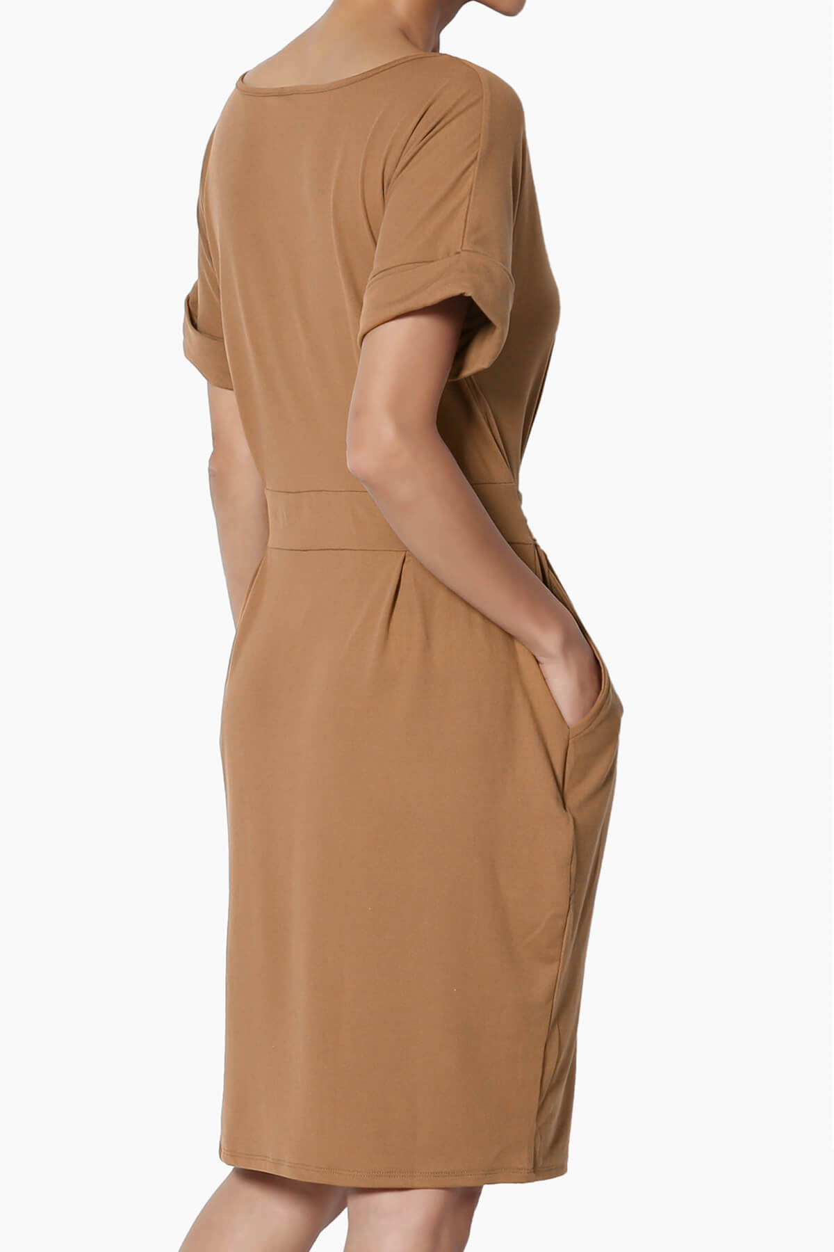 Pennie Tie Waist DTY Jersey Dress DEEP CAMEL_4