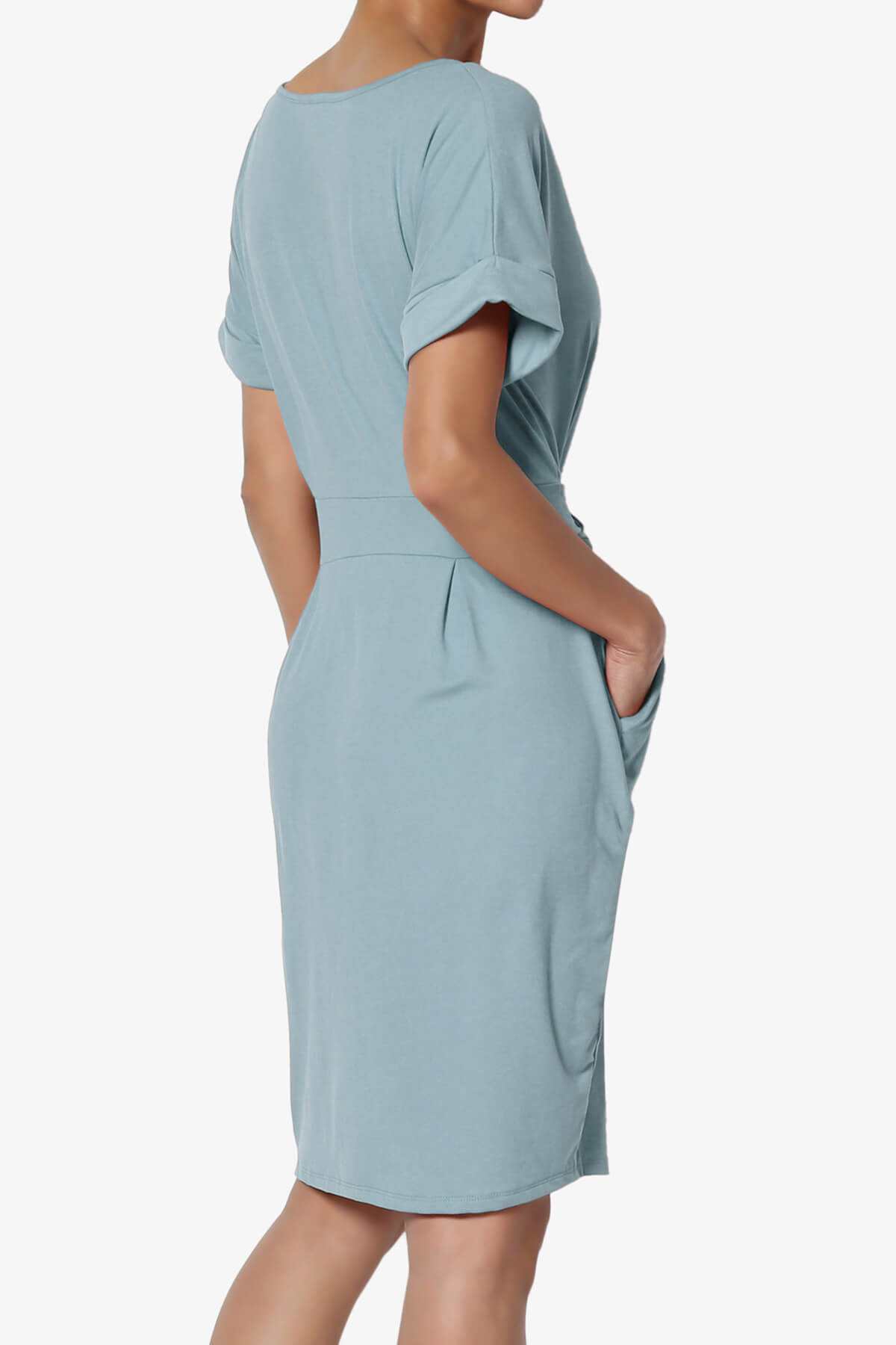 Pennie Tie Waist DTY Jersey Dress DUSTY BLUE_4