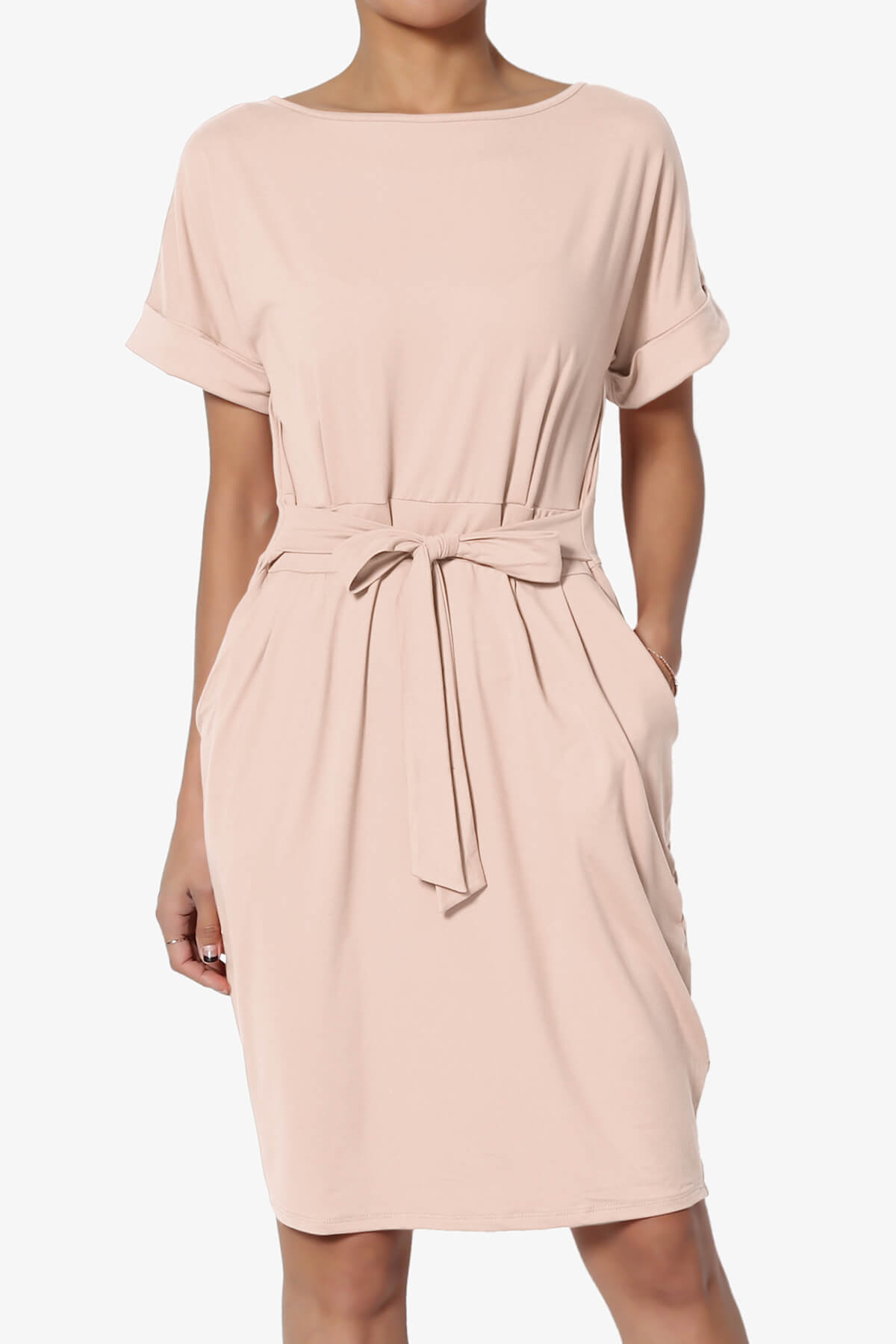 Pennie Tie Waist DTY Jersey Dress DUSTY BLUSH_1