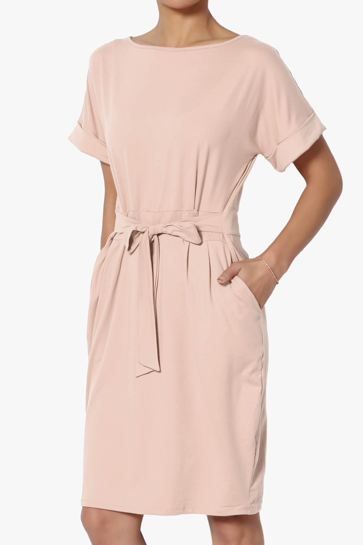 Pennie Tie Waist DTY Jersey Dress DUSTY BLUSH_3