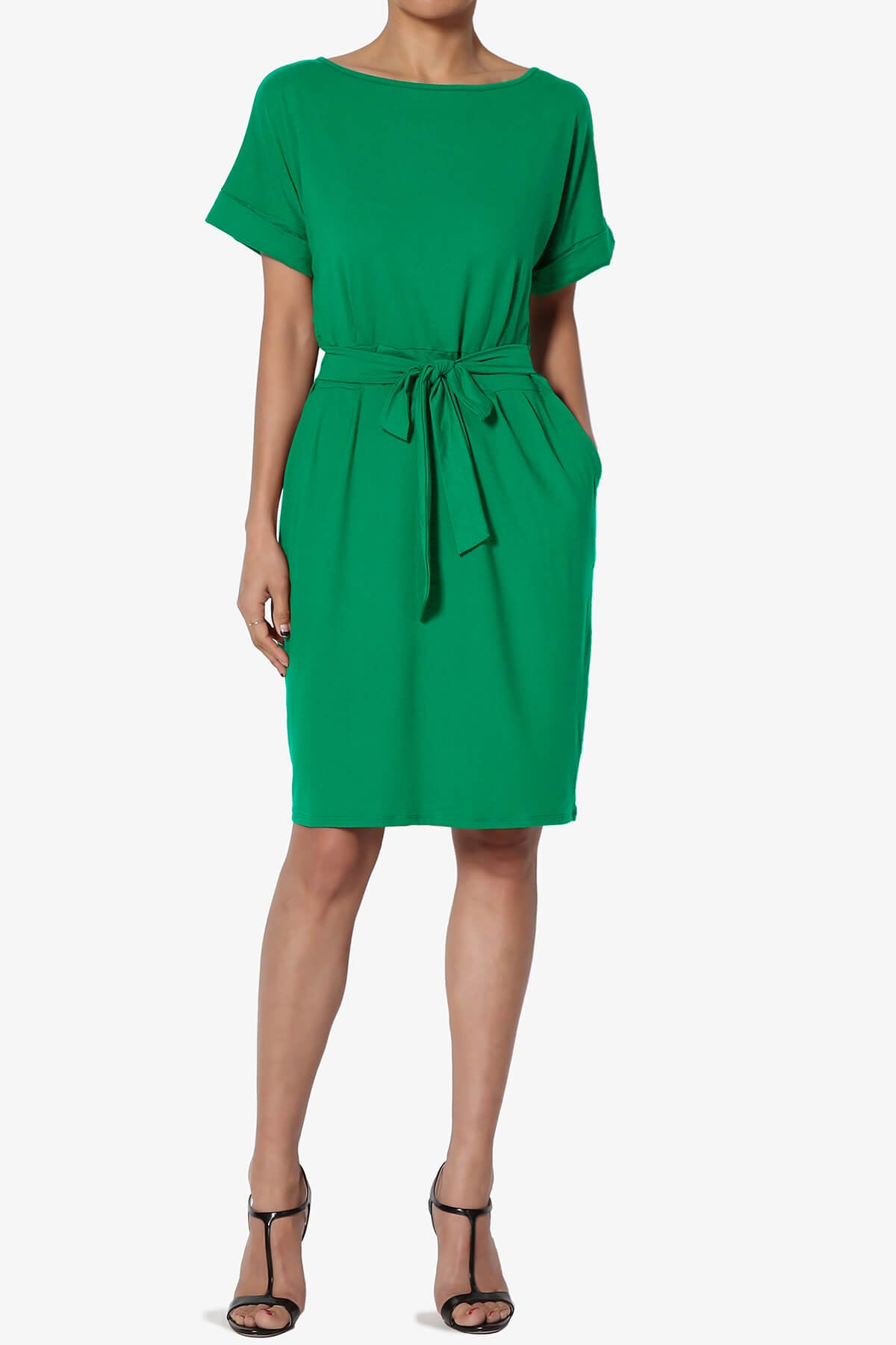 Pennie Tie Waist DTY Jersey Dress KELLY GREEN_6