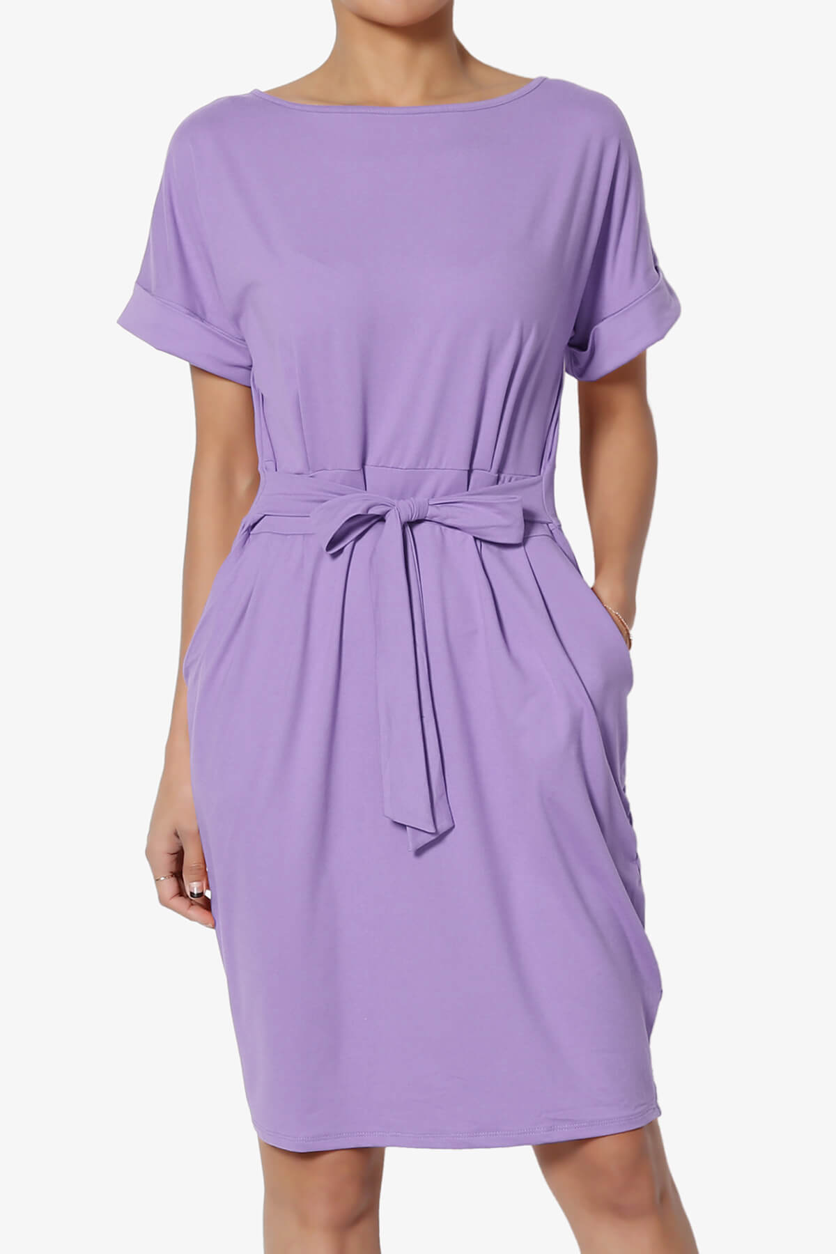 Pennie Tie Waist DTY Jersey Dress LAVENDER_1