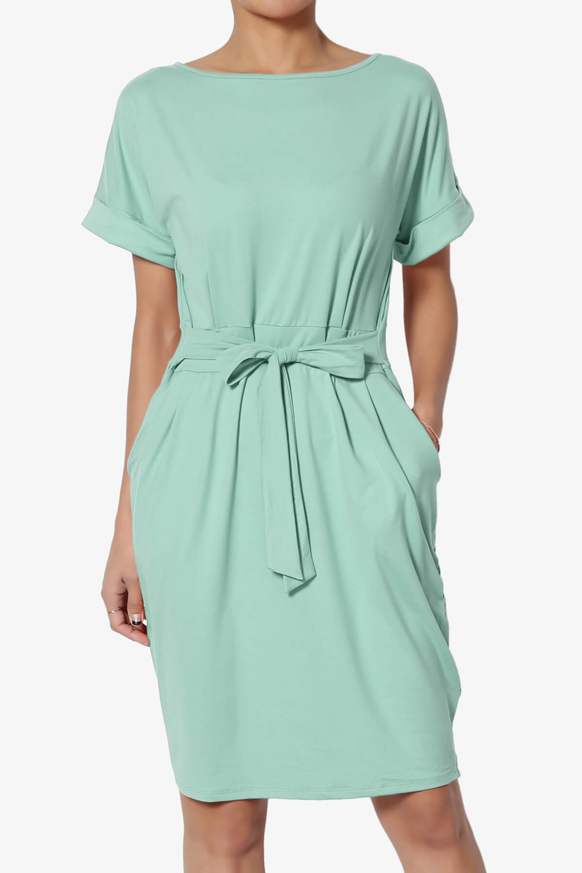 Pennie Tie Waist DTY Jersey Dress LIGHT GREEN_1