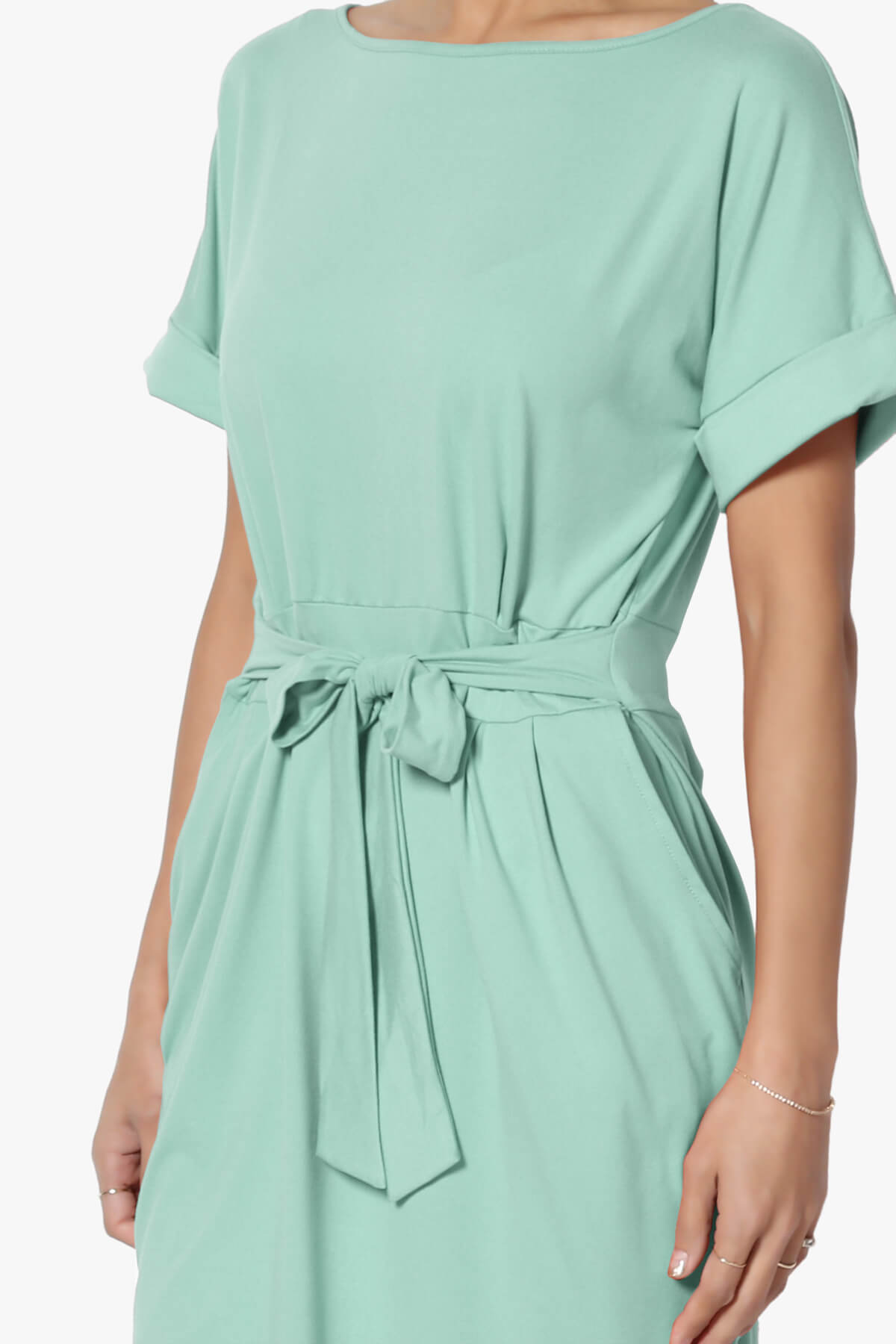 Pennie Tie Waist DTY Jersey Dress LIGHT GREEN_5