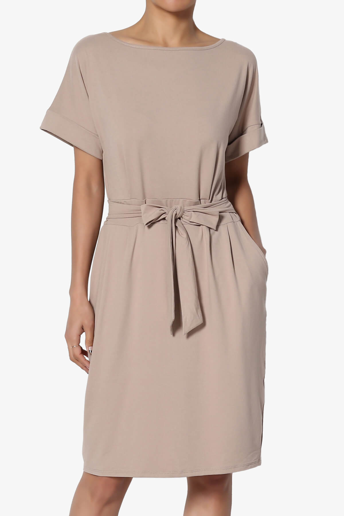 Pennie Tie Waist DTY Jersey Dress LIGHT MOCHA_1