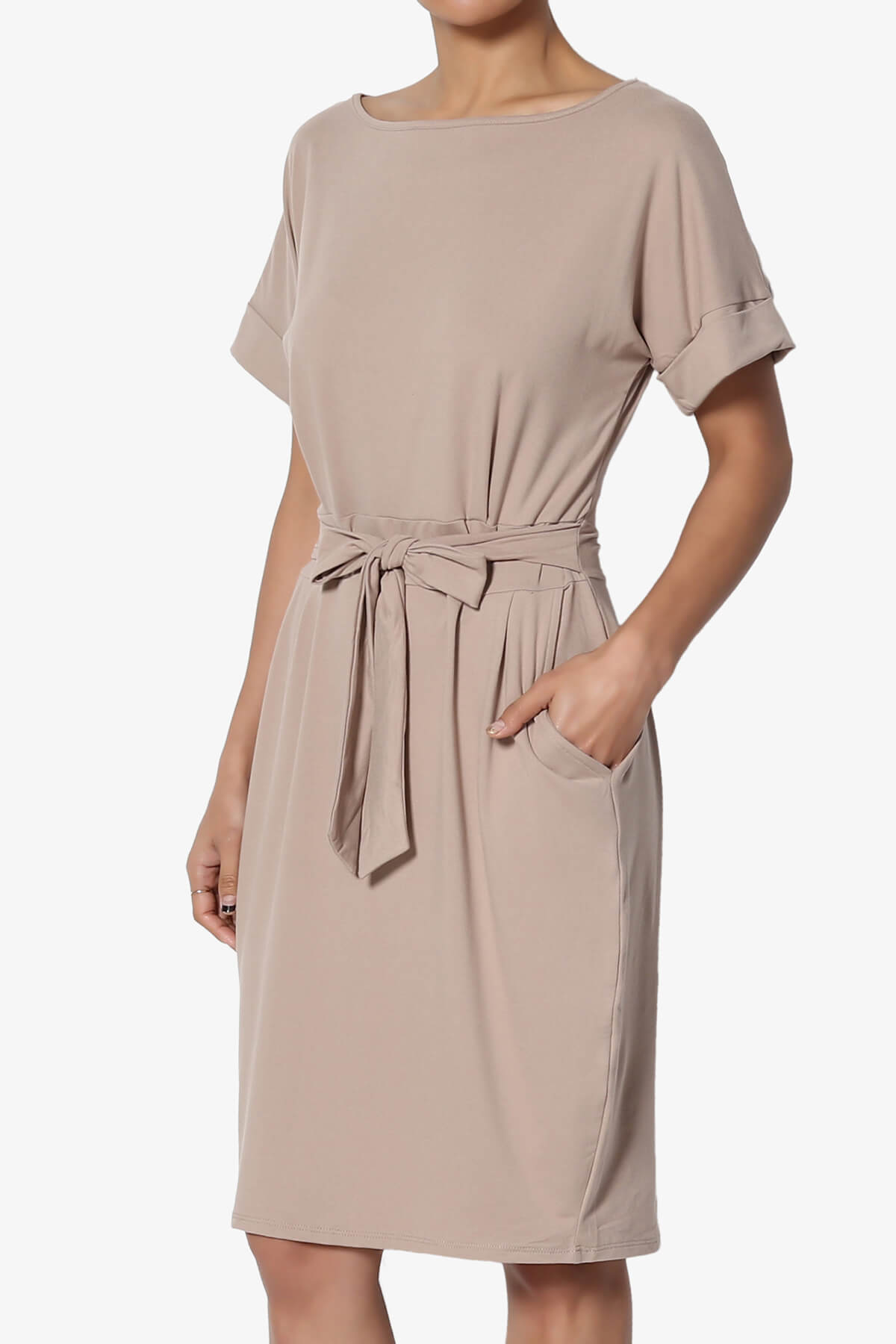 Pennie Tie Waist DTY Jersey Dress LIGHT MOCHA_3