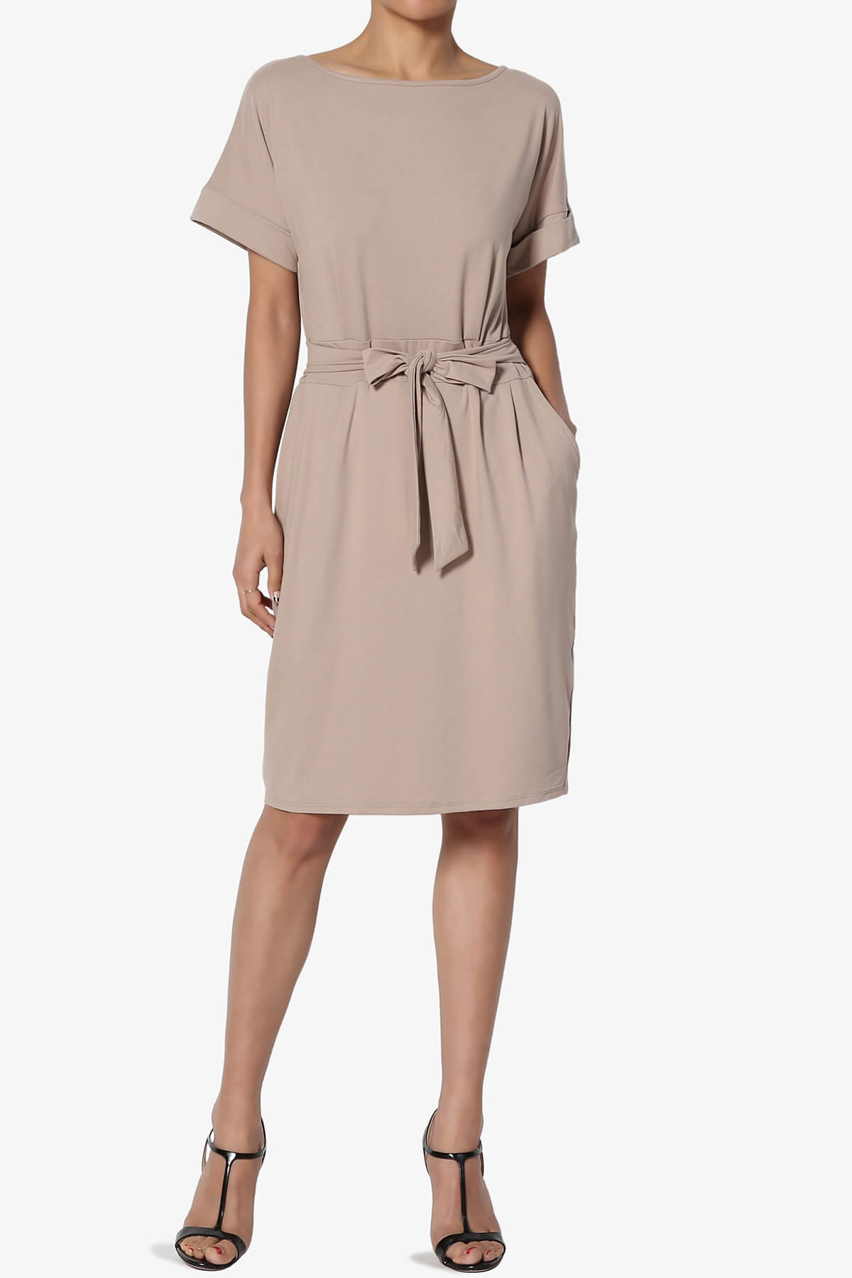 Pennie Tie Waist DTY Jersey Dress LIGHT MOCHA_6