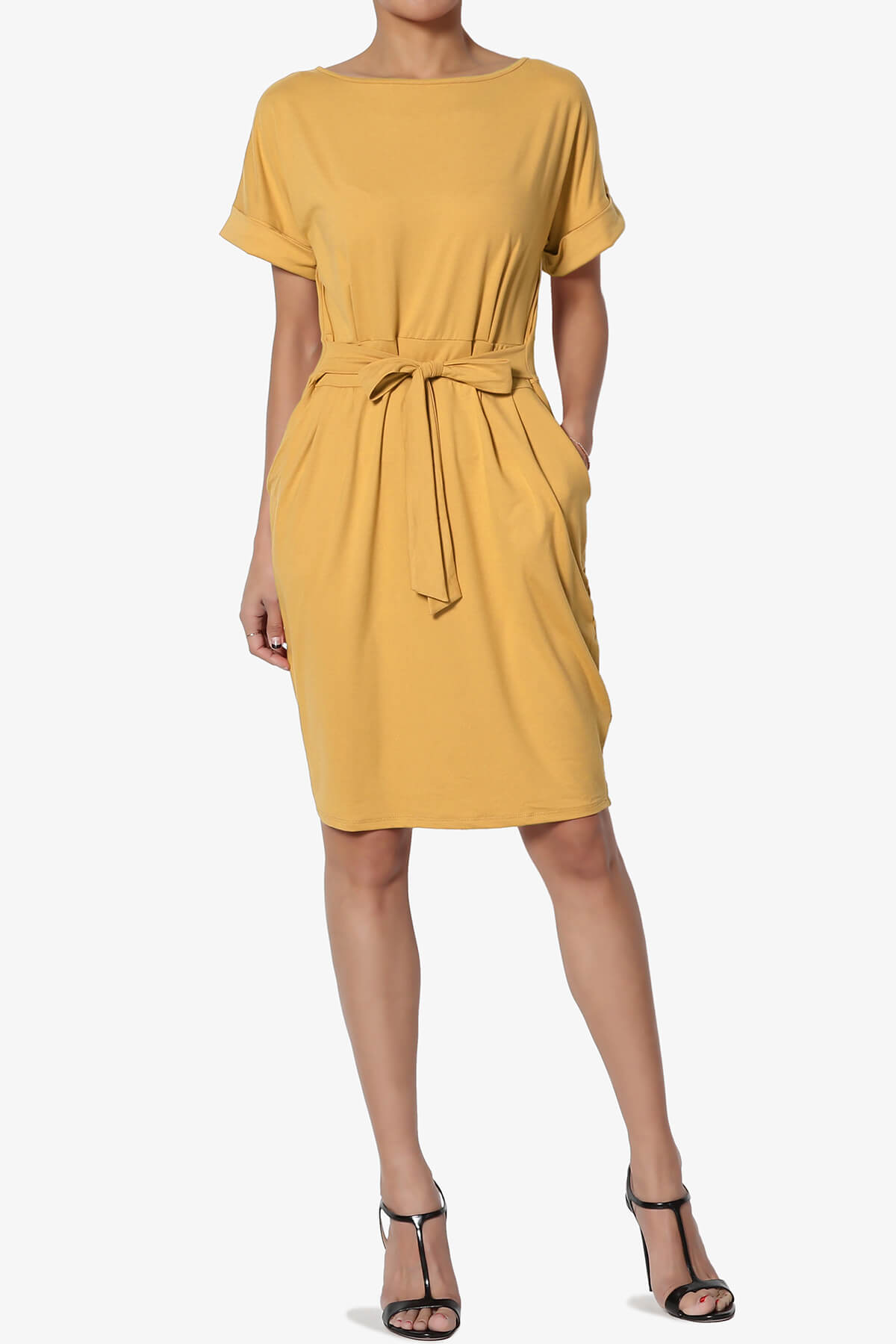Pennie Tie Waist DTY Jersey Dress LIGHT MUSTARD_6