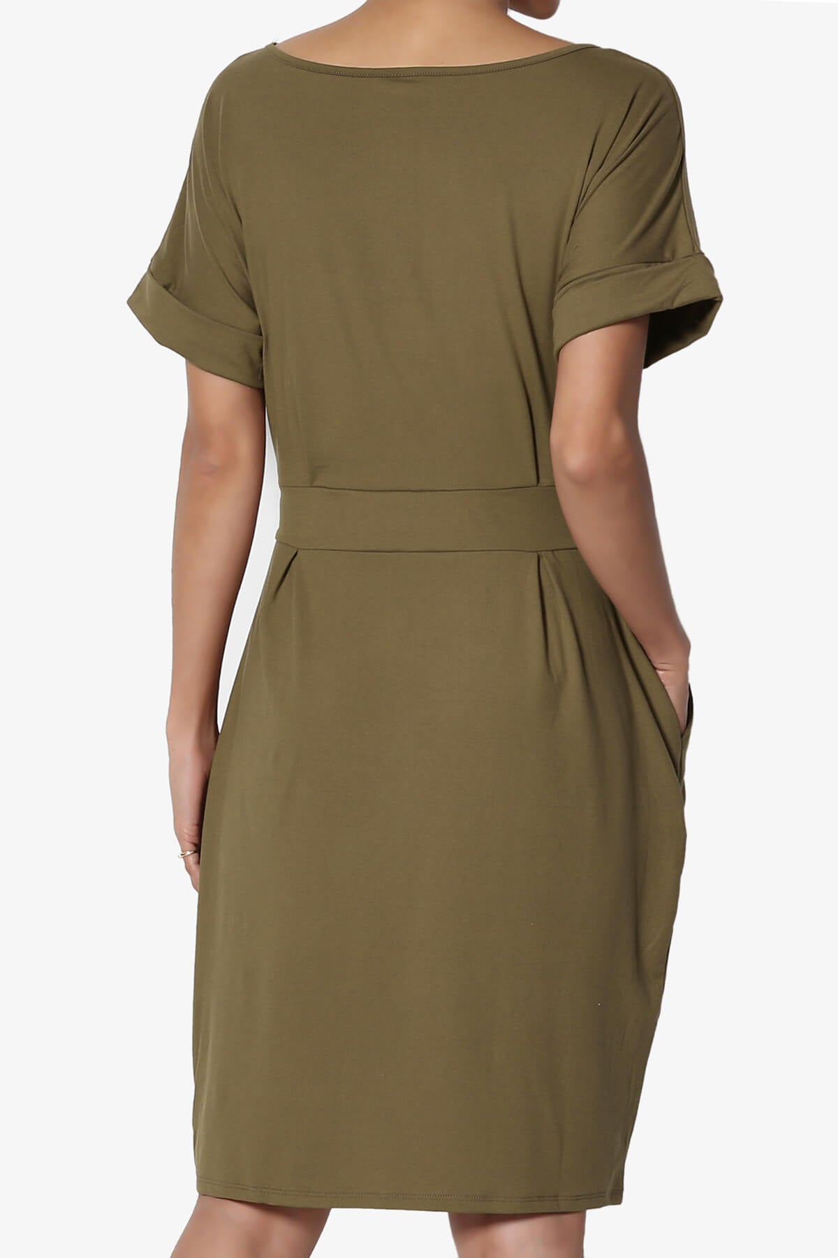 Pennie Tie Waist DTY Jersey Dress OLIVE_2