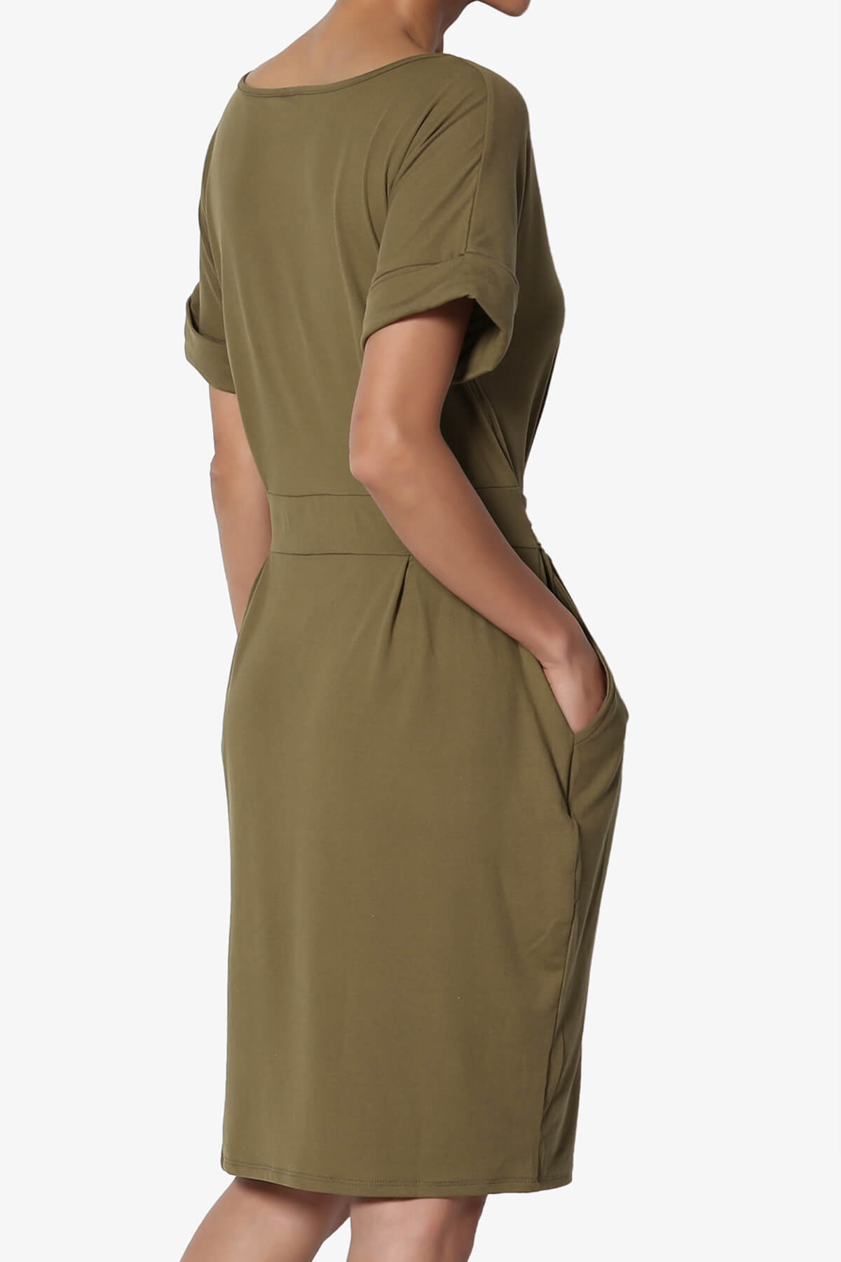 Pennie Tie Waist DTY Jersey Dress OLIVE_4