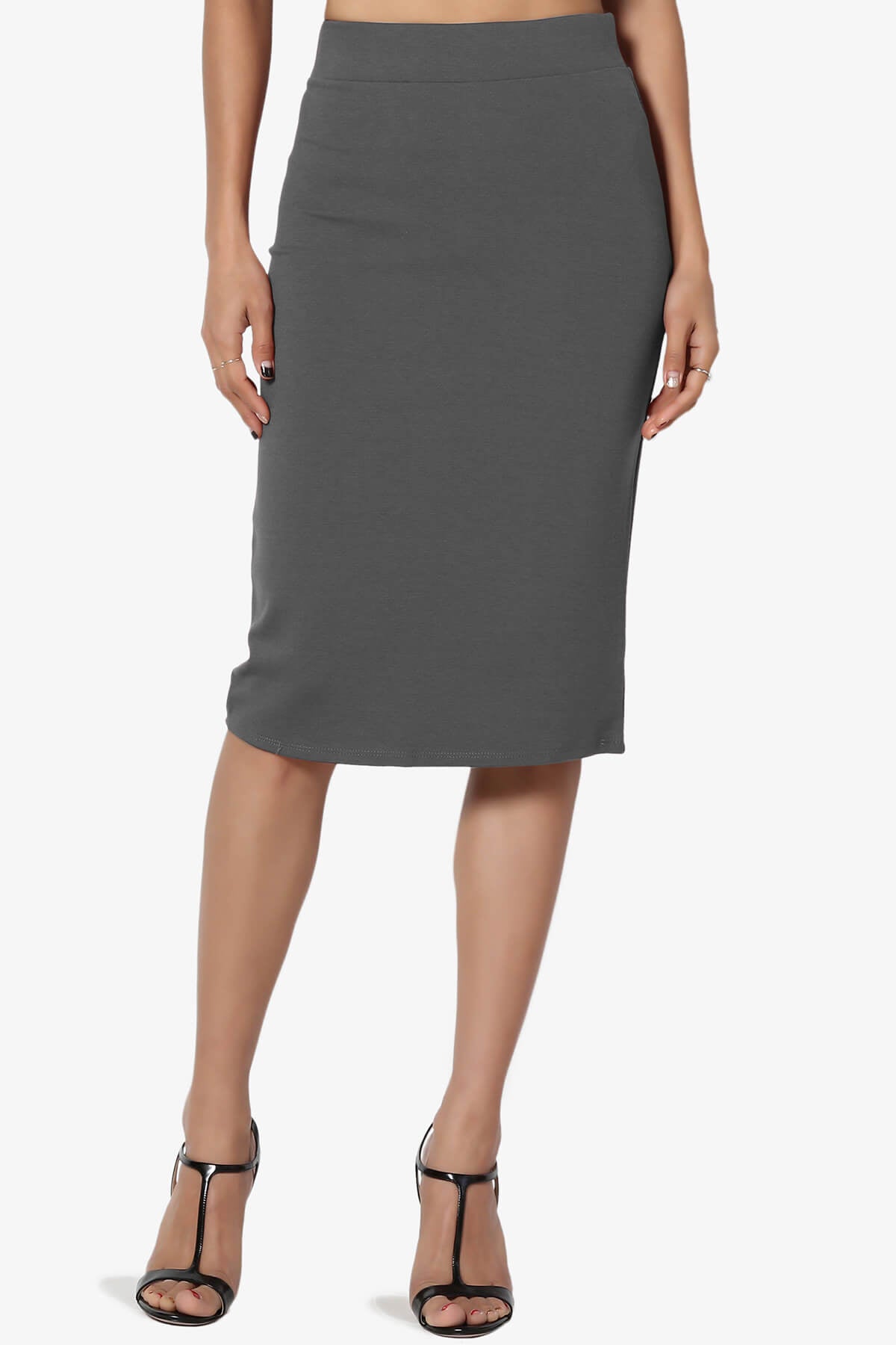 Gisele Ponte Basic Knee Pnecil Skirt ASH GREY_1