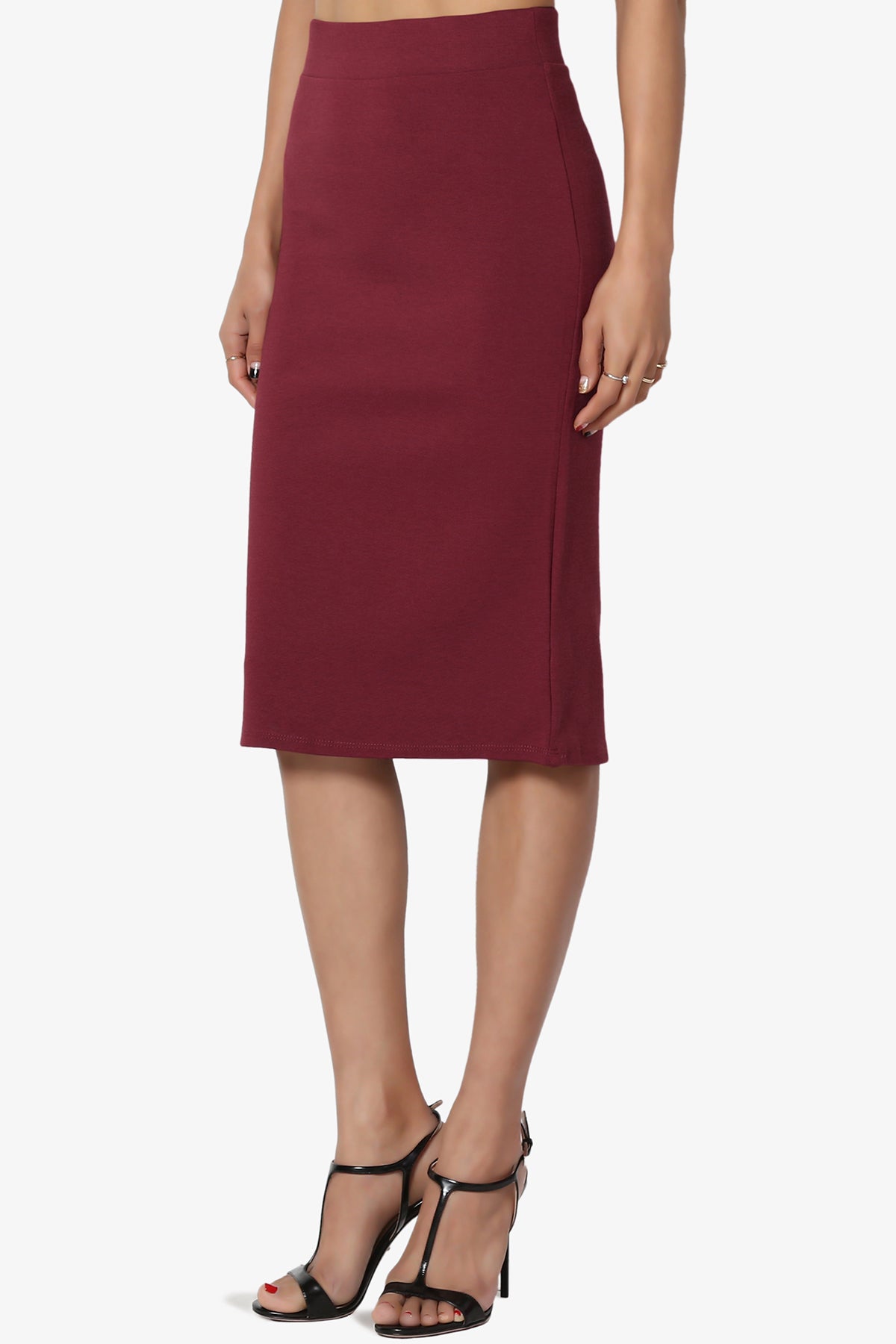 Gisele Ponte Basic Knee Pnecil Skirt DARK BURGUNDY_3