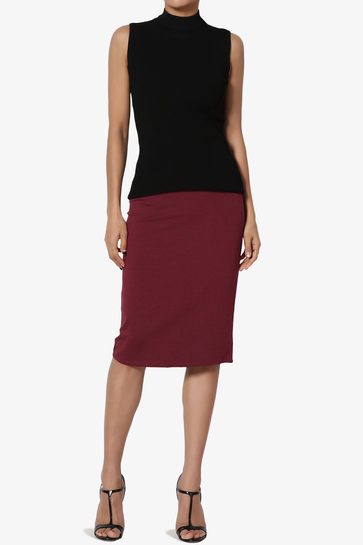 Gisele Ponte Basic Knee Pnecil Skirt DARK BURGUNDY_6