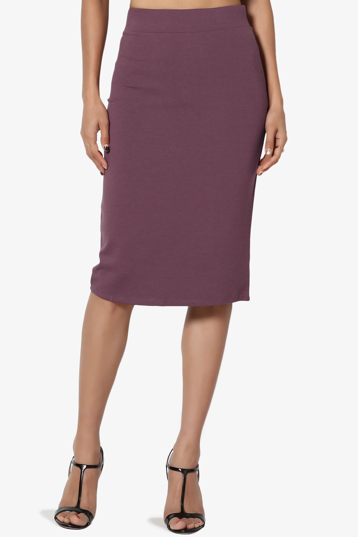 Gisele Ponte Basic Knee Pnecil Skirt DUSTY PLUM_1