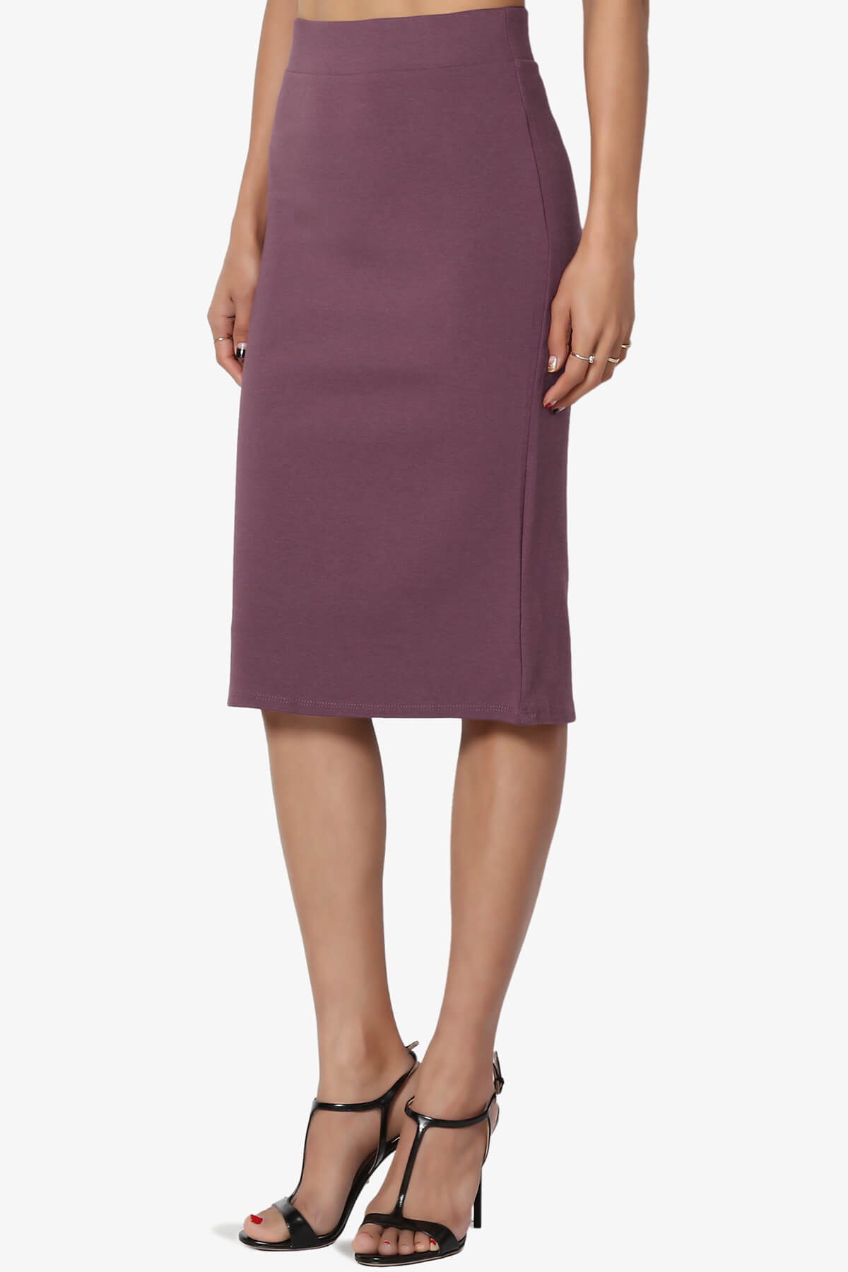 Gisele Ponte Basic Knee Pnecil Skirt DUSTY PLUM_3