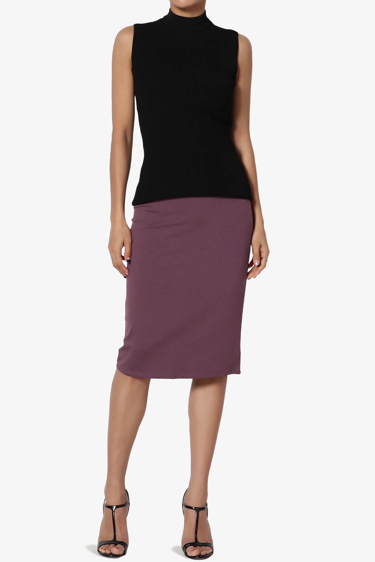 Gisele Ponte Basic Knee Pnecil Skirt DUSTY PLUM_6