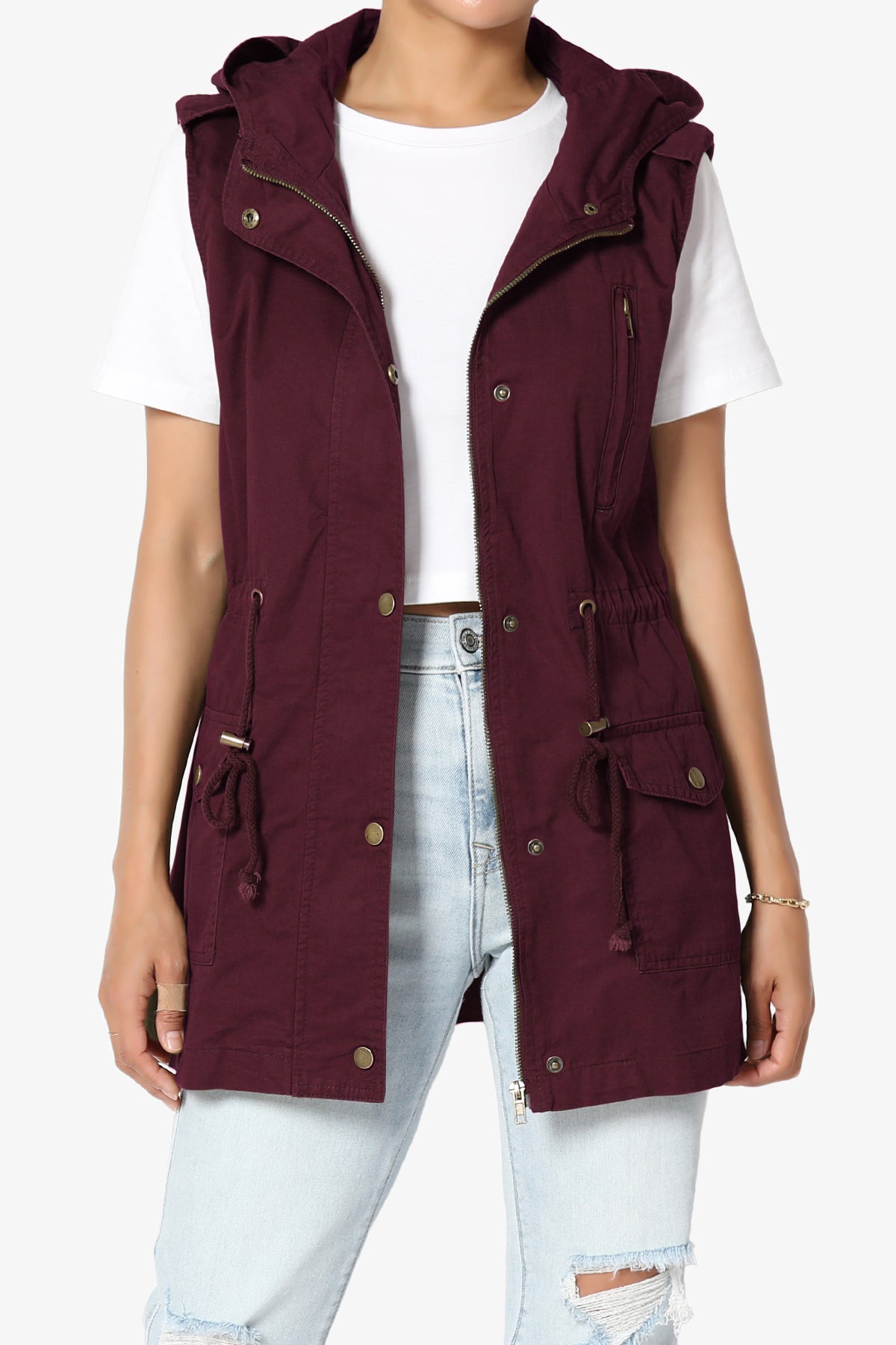 Paislee Loose Fit Utility Vest DARK BURGUNDY_1