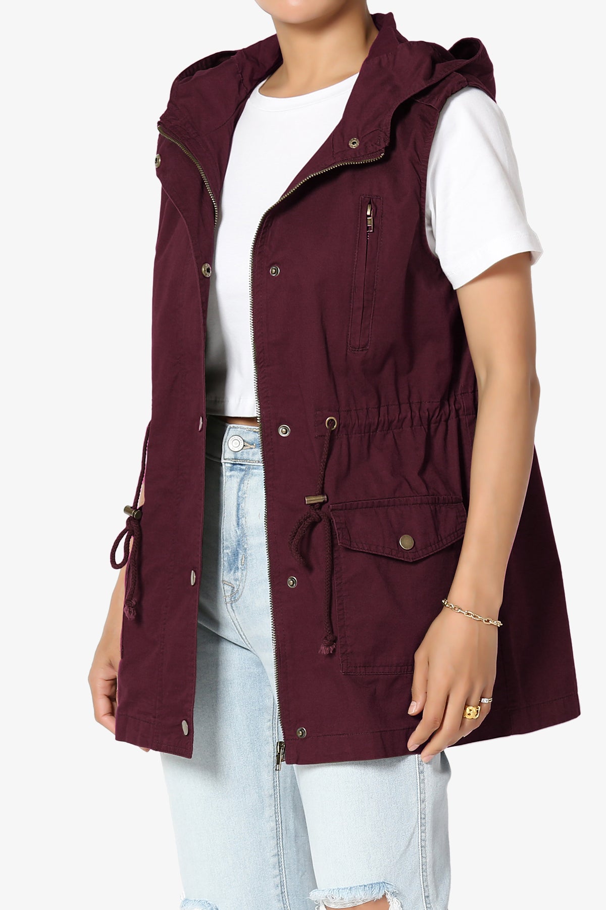 Paislee Loose Fit Utility Vest DARK BURGUNDY_3