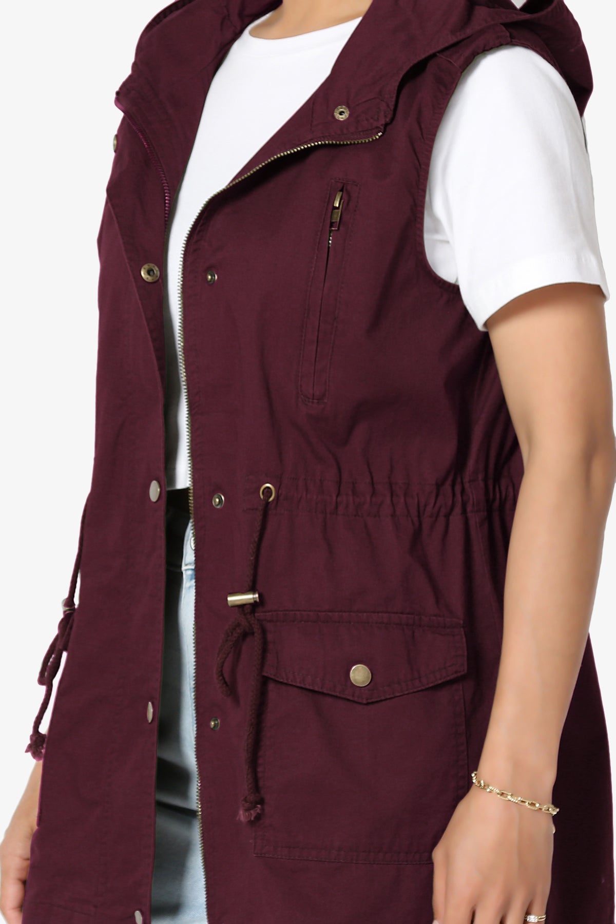 Paislee Loose Fit Utility Vest DARK BURGUNDY_5