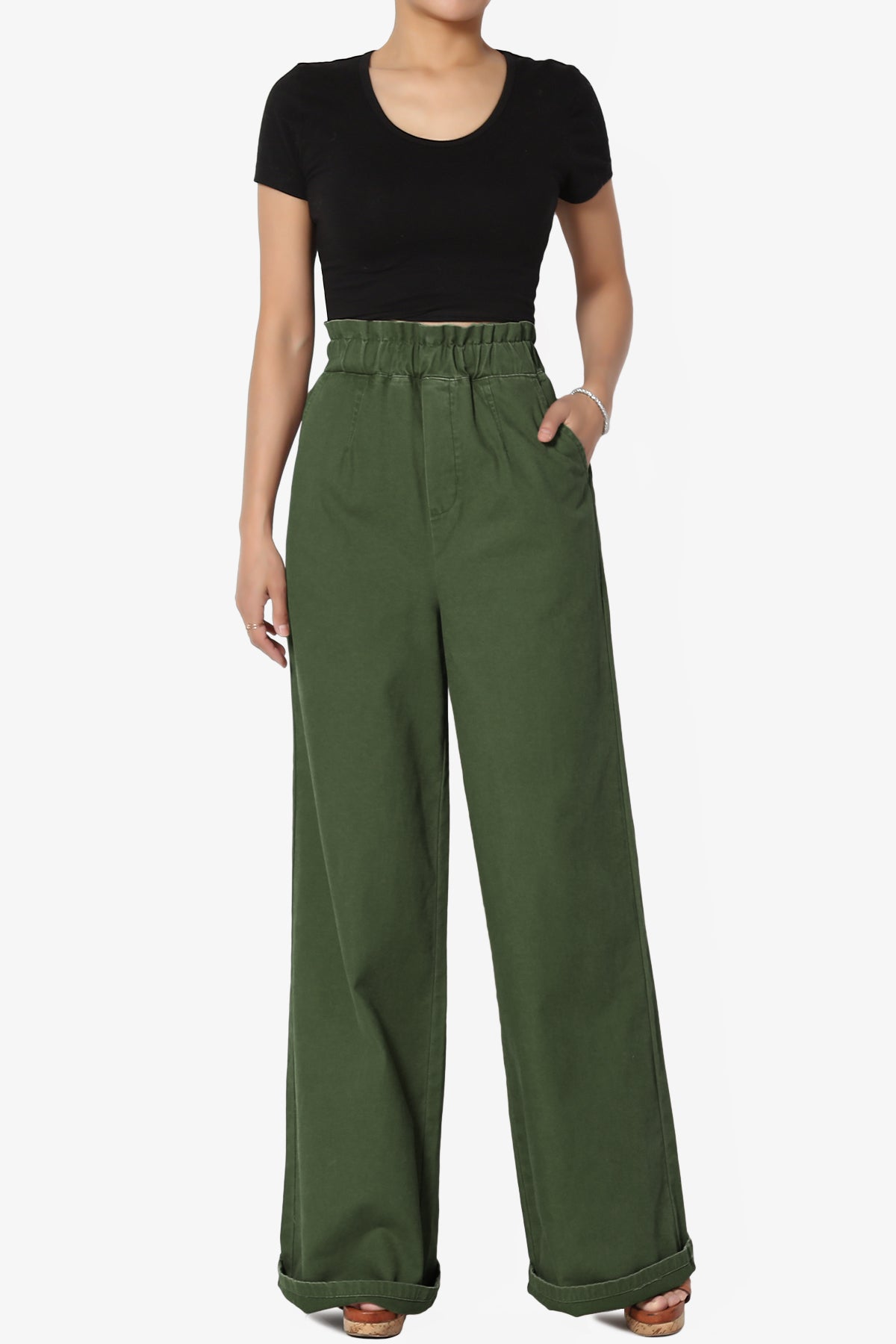 Fateful Washed Twill High Waist Wide Leg Pants
