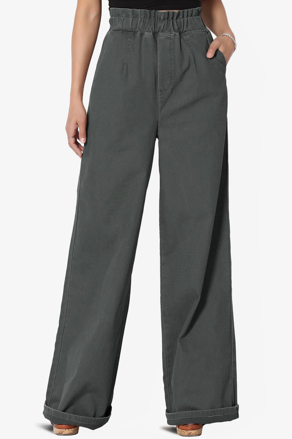 Fateful Washed Twill High Waist Wide Leg Pants