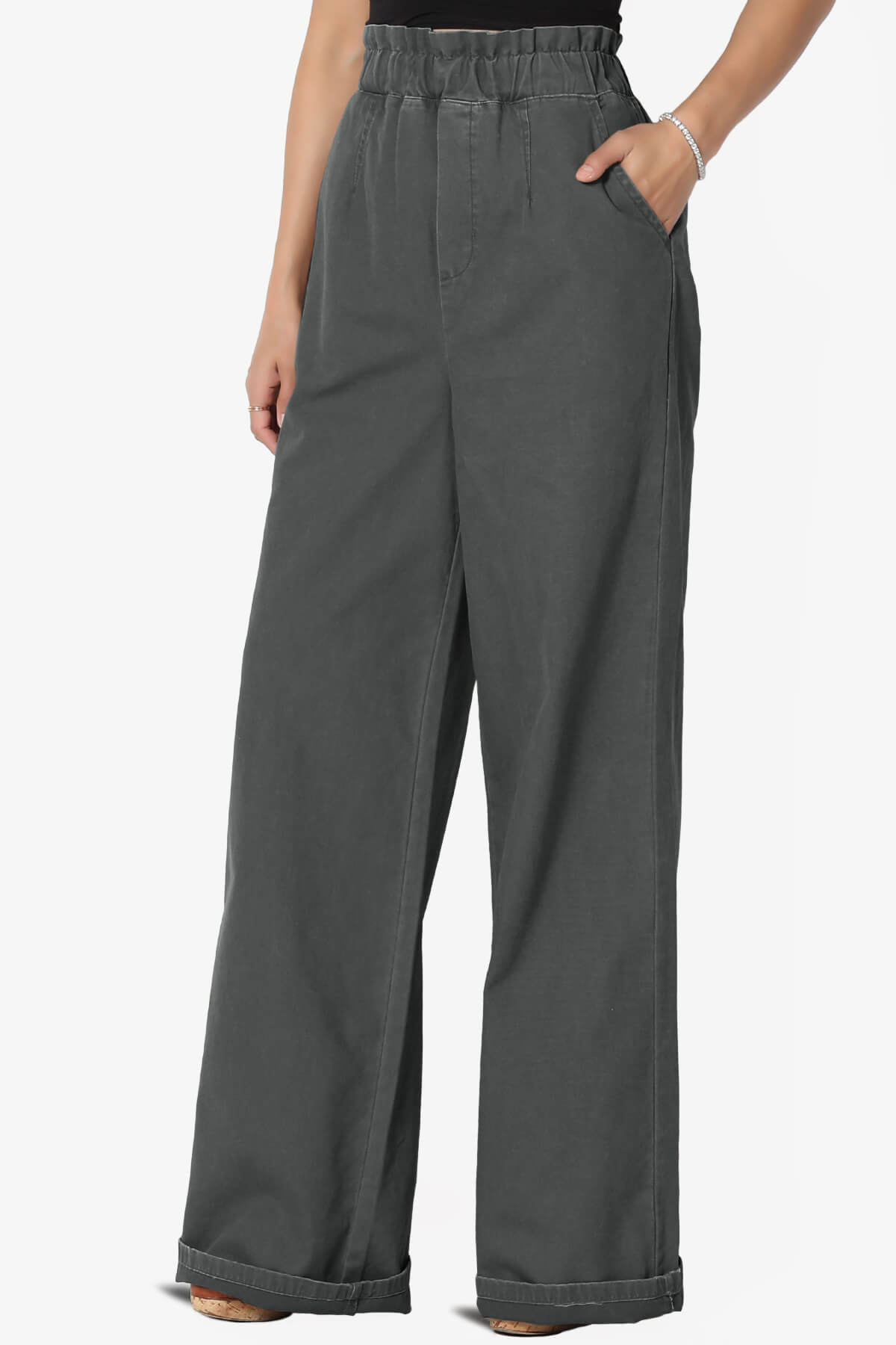 Fateful Twill High Waist Wide Leg Pants ASH GREY_3