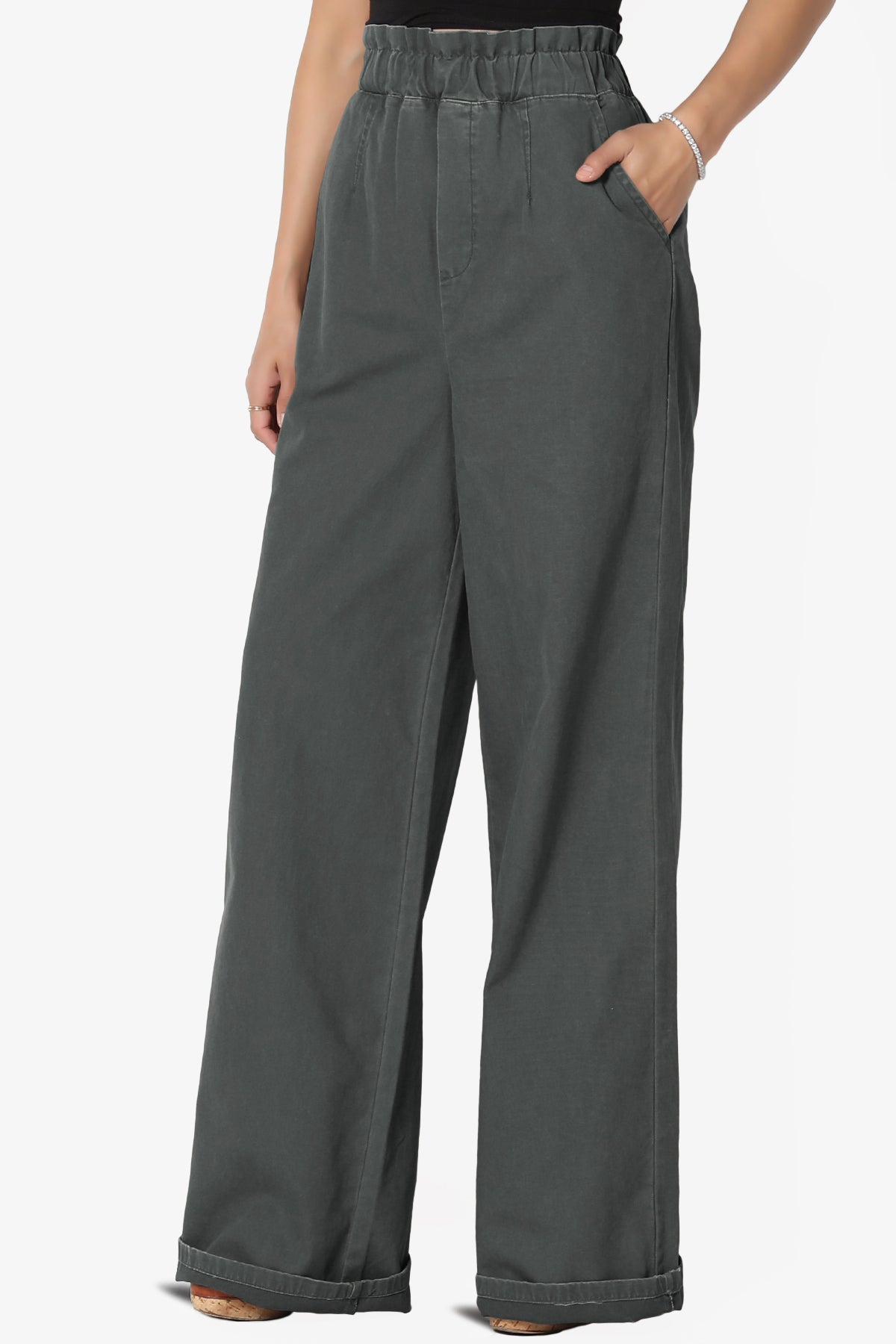 Fateful Washed Twill High Waist Wide Leg Pants