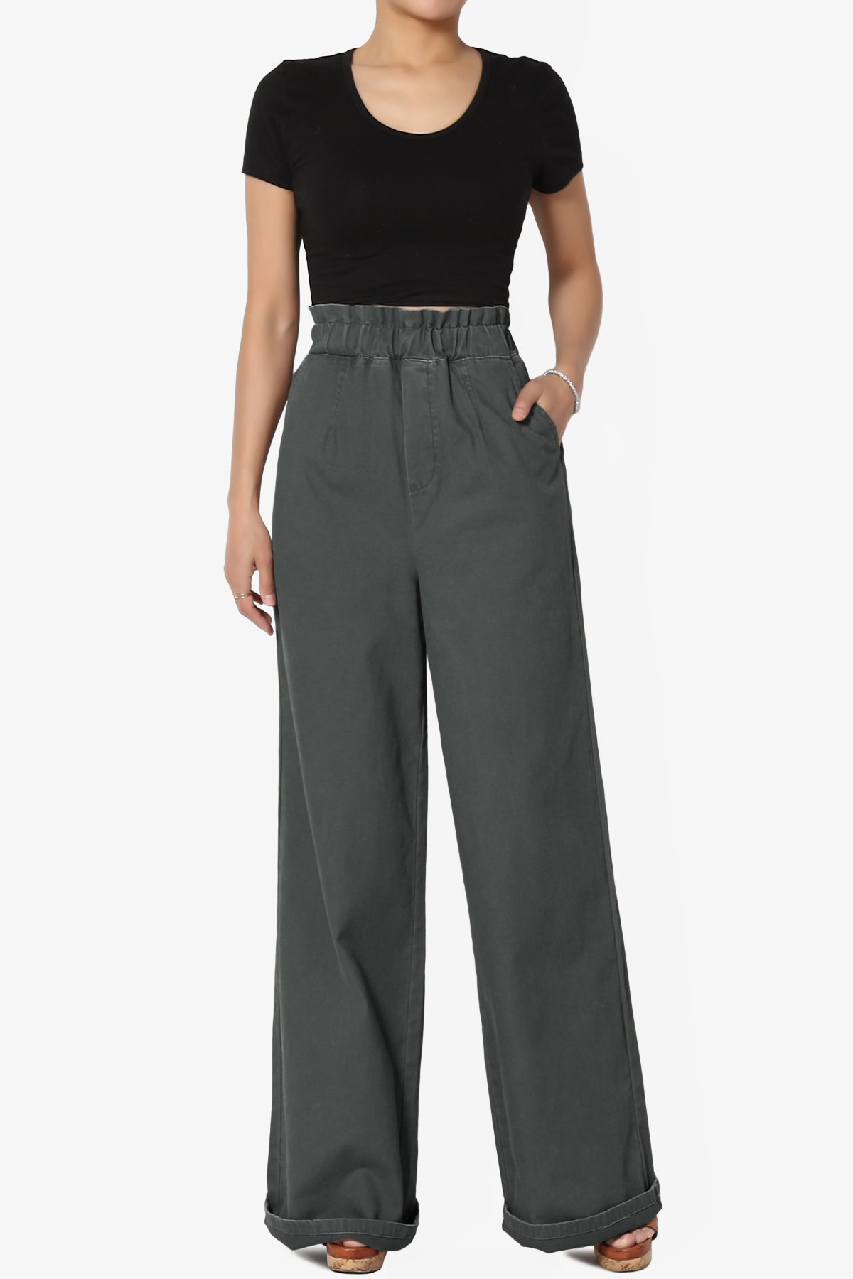 Fateful Washed Twill High Waist Wide Leg Pants