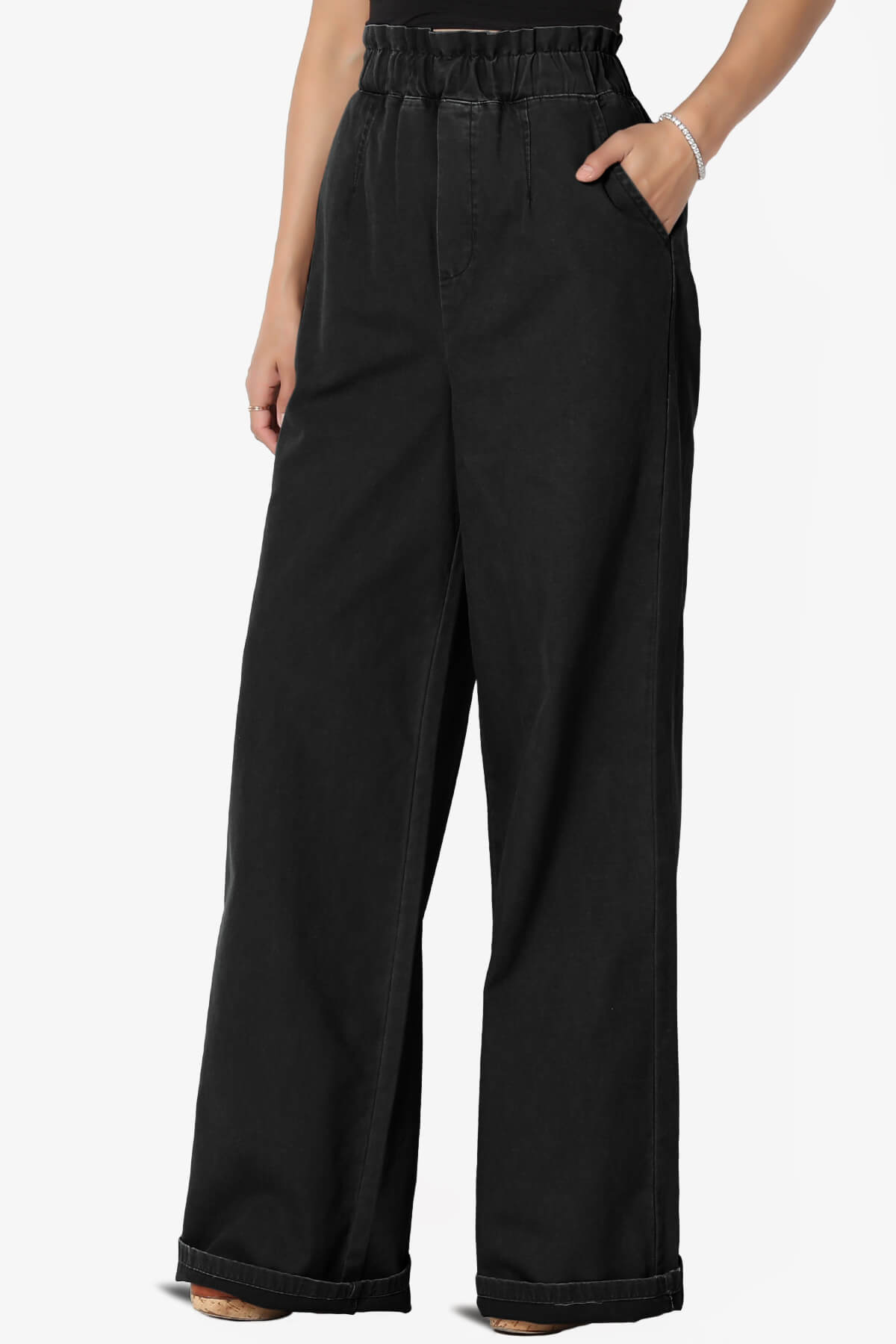 Fateful Twill High Waist Wide Leg Pants BLACK_3